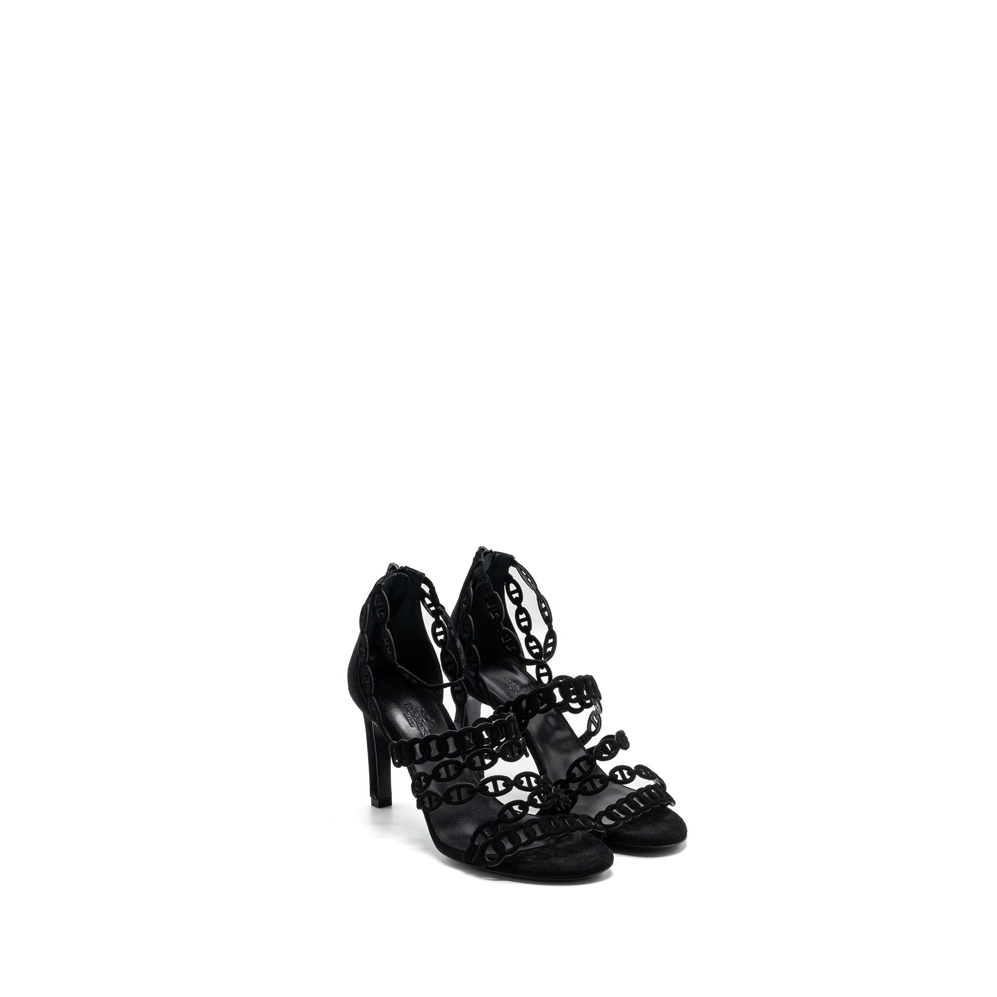 HERMES ROMY SANDALS SUEDE BLACK