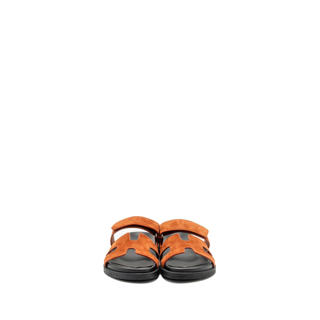 HERMES CHYPRE SANDALS SUEDE GOATSKIN ORANGE CANYON