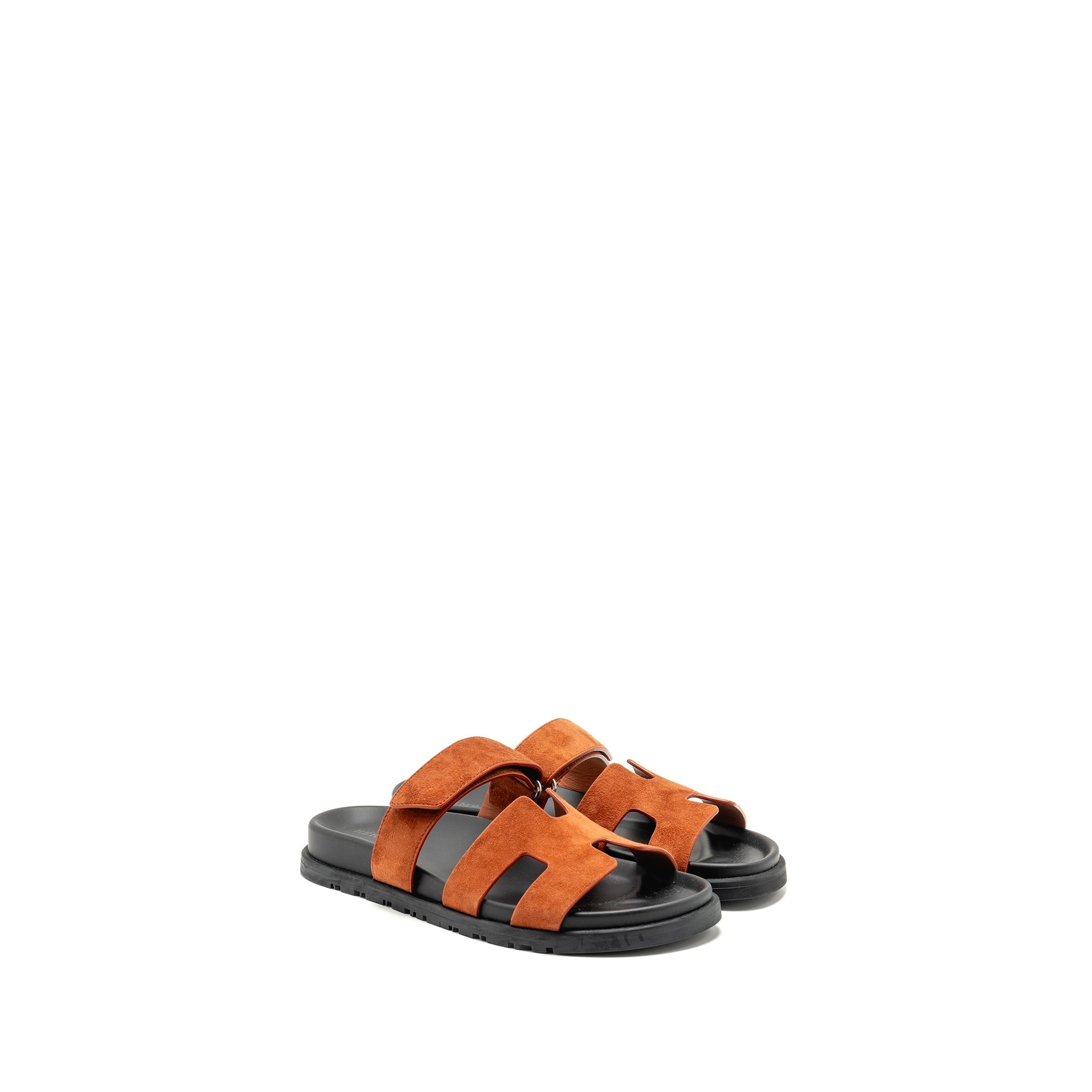 HERMES CHYPRE SANDALS SUEDE GOATSKIN ORANGE CANYON