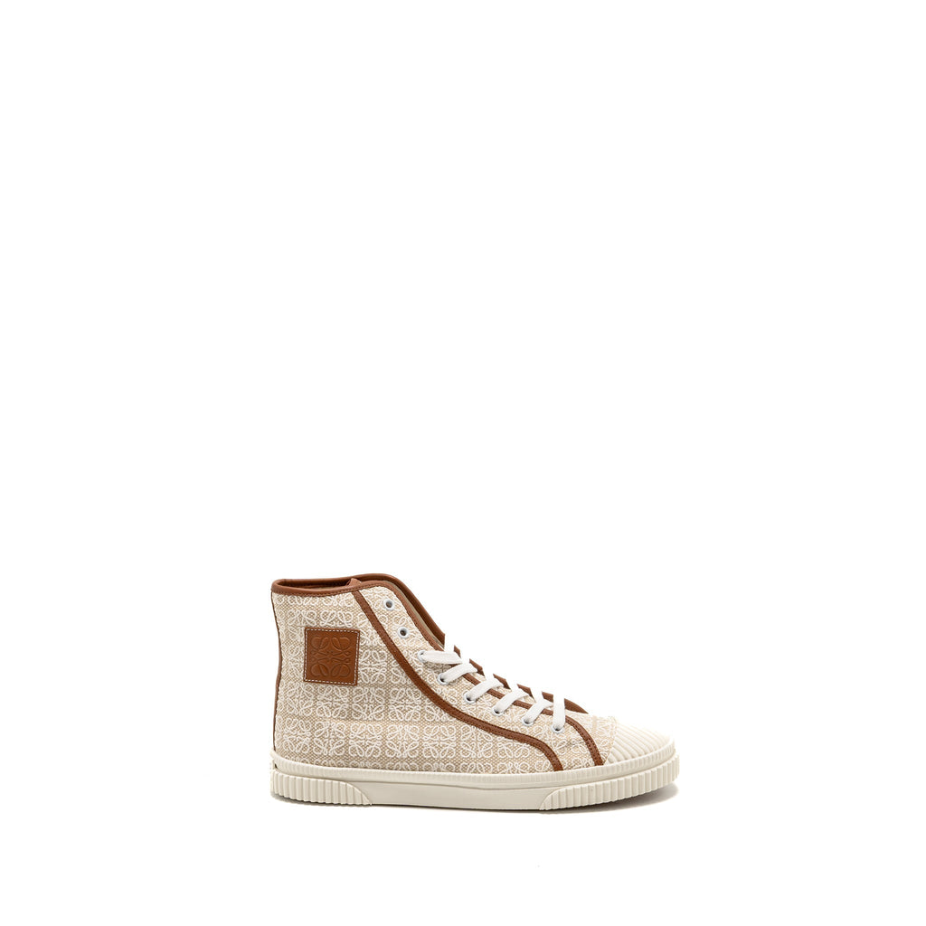 LOEWE ANAGRAM JACQUARD HIGH TOP SNEAKER NATURAL/WHITE