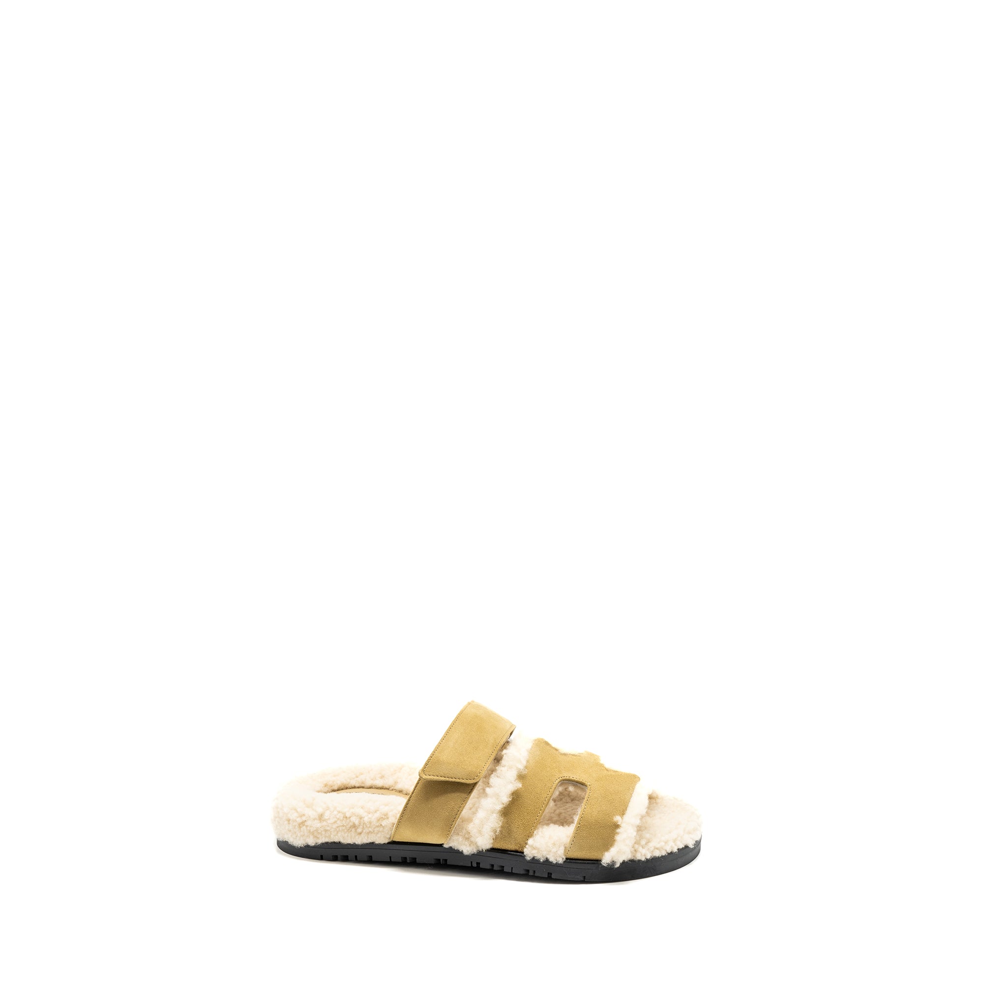 HERMES CHYPRE SANDALS CHEVRE VELOURS BEIGE ALBATRE