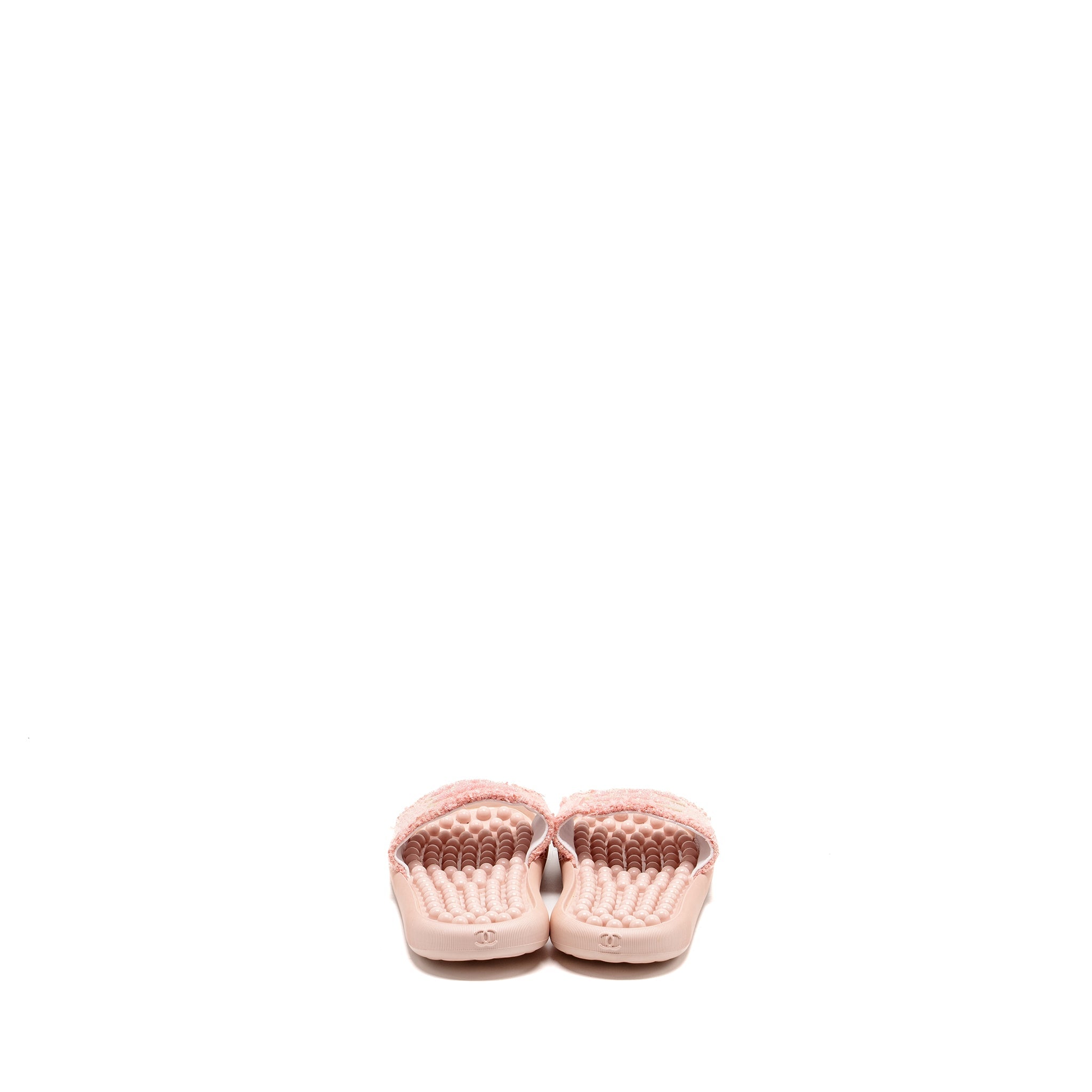 CHANEL TWEED POOL BEACH SLIDES SANDALS PINK