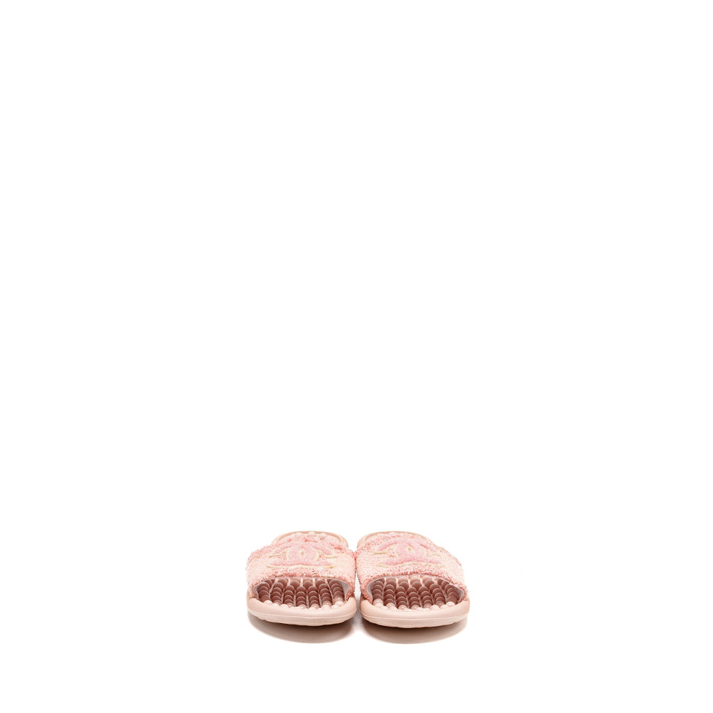 CHANEL TWEED POOL BEACH SLIDES SANDALS PINK