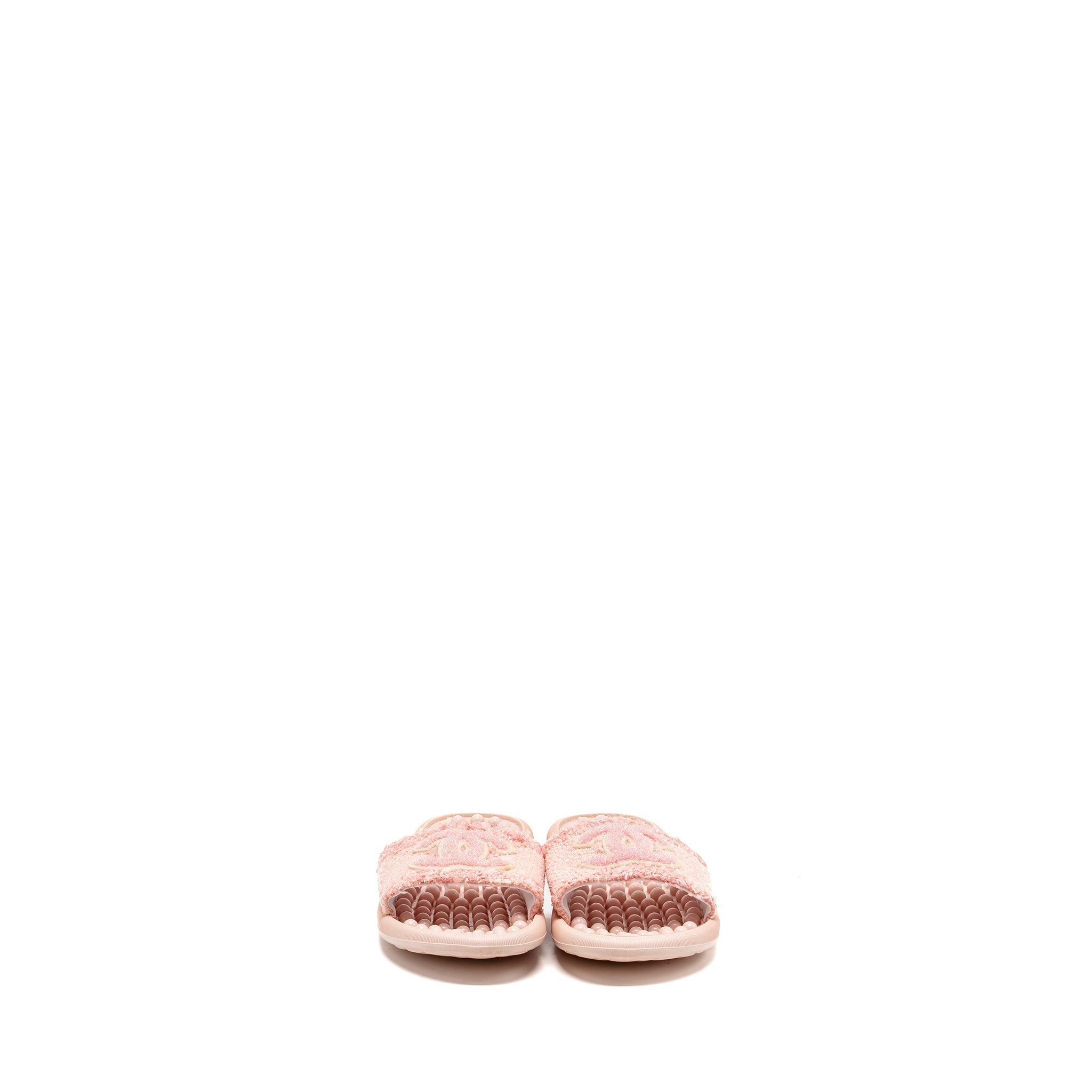 CHANEL TWEED POOL BEACH SLIDES SANDALS PINK