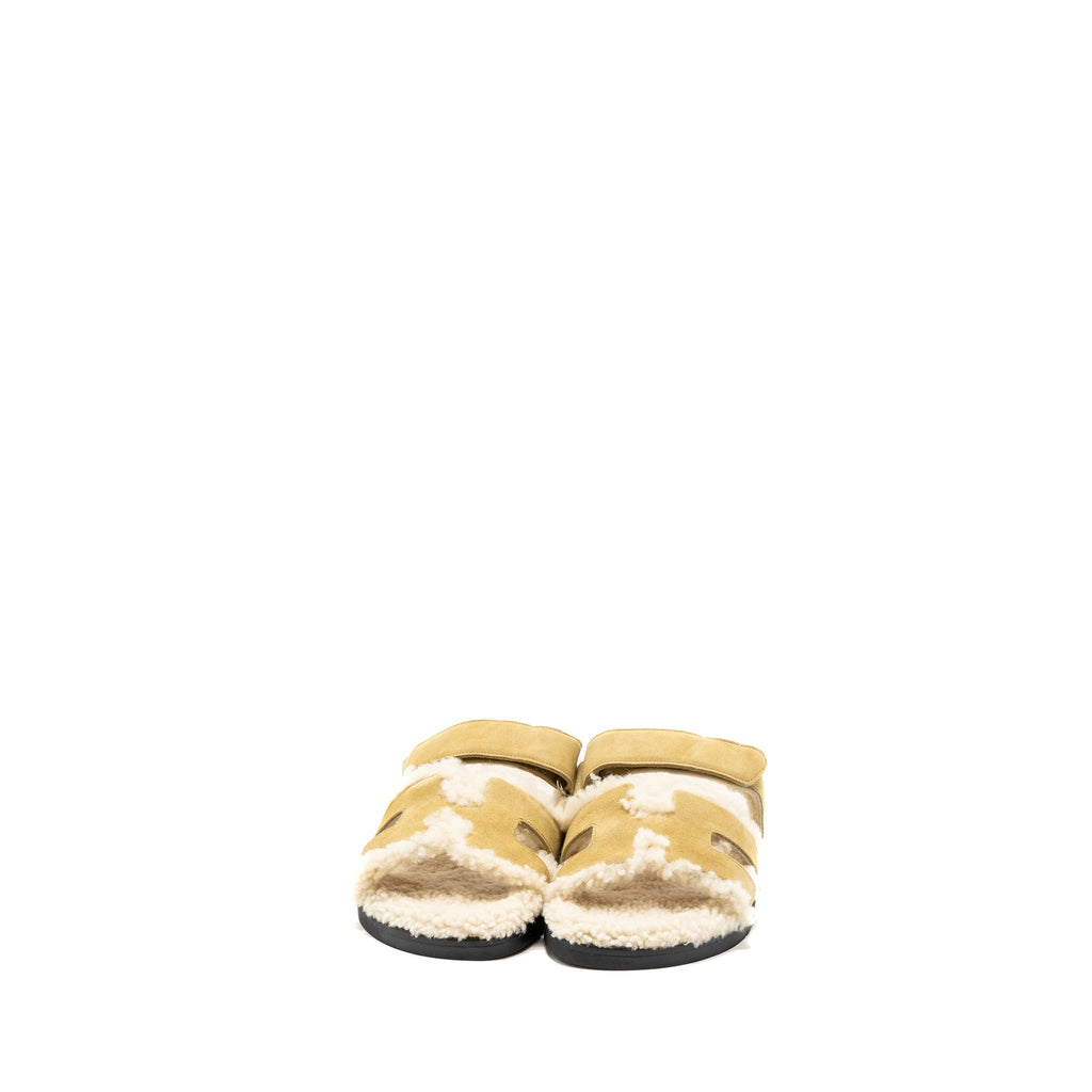 HERMES CHYPRE SANDALS CHEVRE VELOURS BEIGE ALBATRE