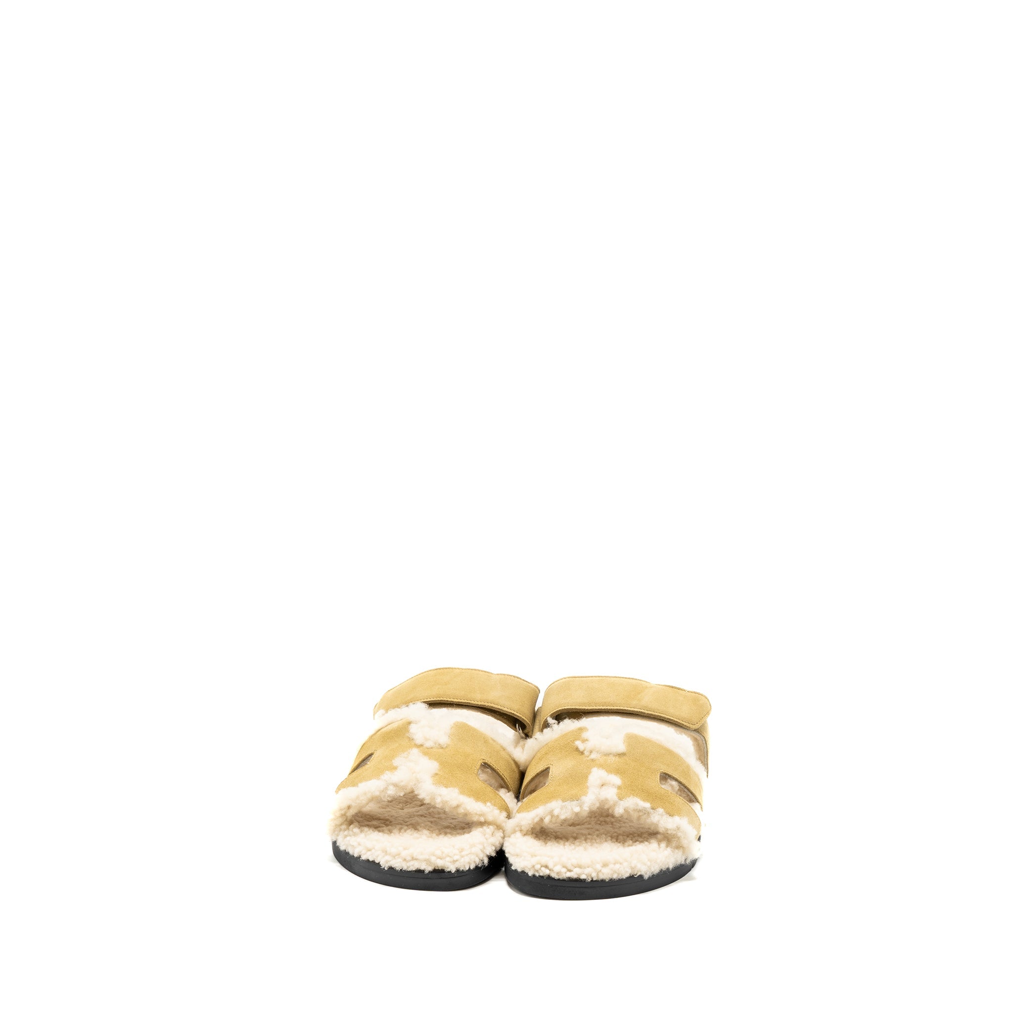 HERMES CHYPRE SANDALS CHEVRE VELOURS BEIGE ALBATRE