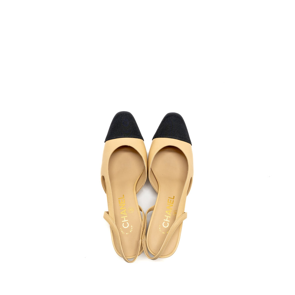 CHANEL SLINGBACK PUMPS LEATHER BEIGE / BLACK