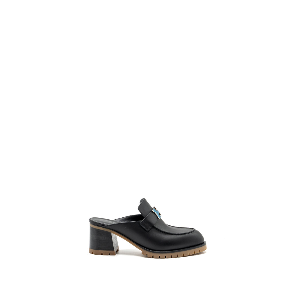 HERMES MULE FEMME FLORE CALFSKIN BLACK SHW