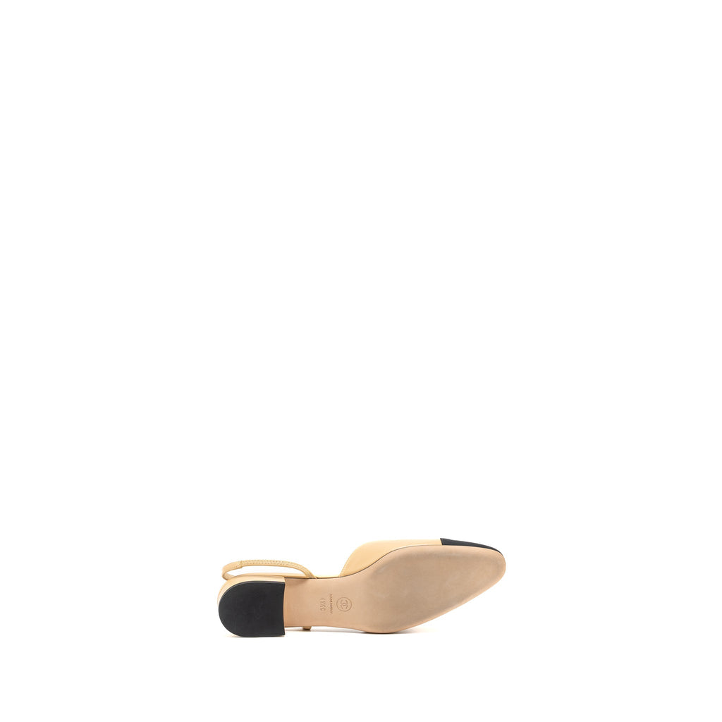 CHANEL SLINGBACK FLATS CALFSKIN BEIGE/BLACK