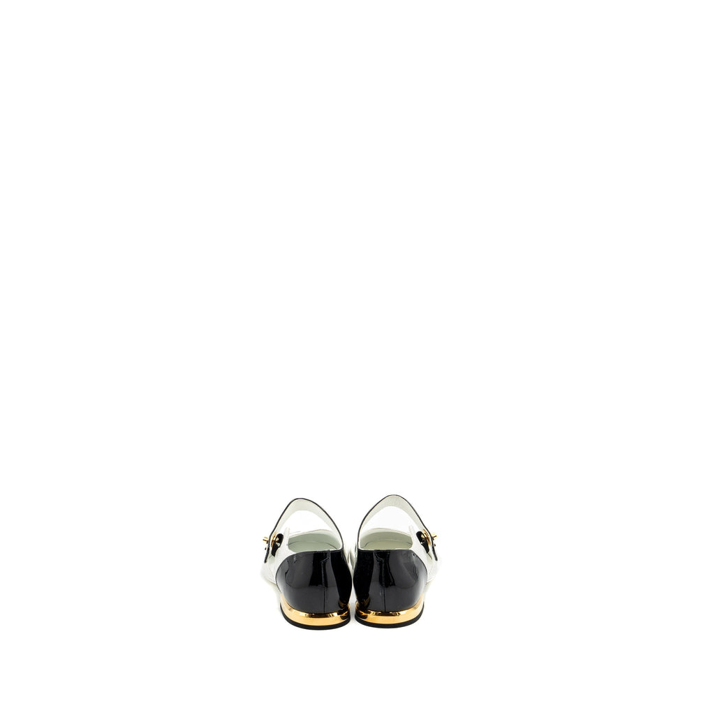 CHANEL MARY JANES OPEN BALLET FLAT SHOES BLACK / WHITE