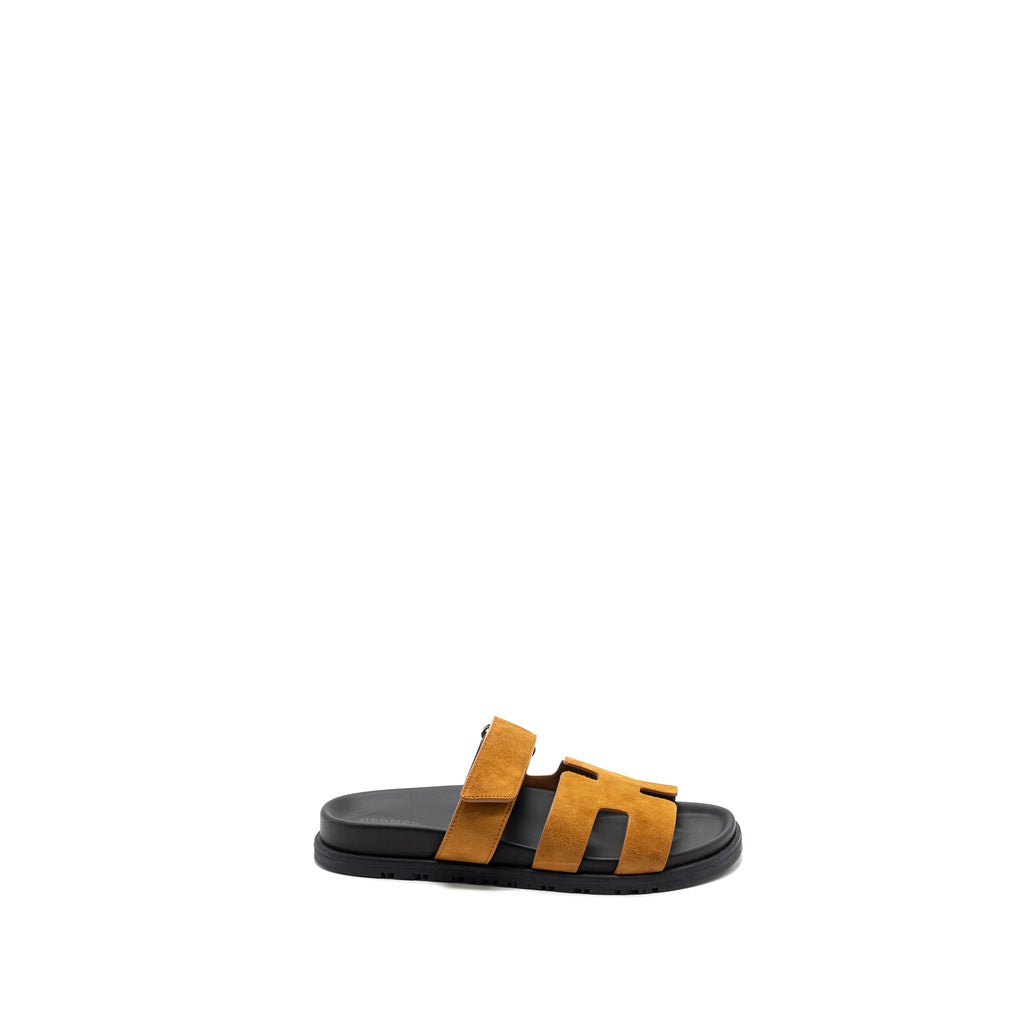 HERMES CHYPRE SANDAL SUEDE GOATSKIN GOLD