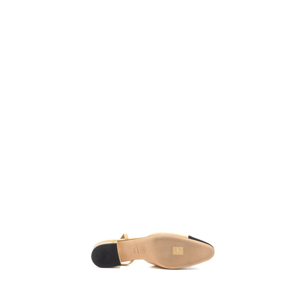 CHANEL SLINGBACK FLATS CALFSKIN BEIGE/BLACK