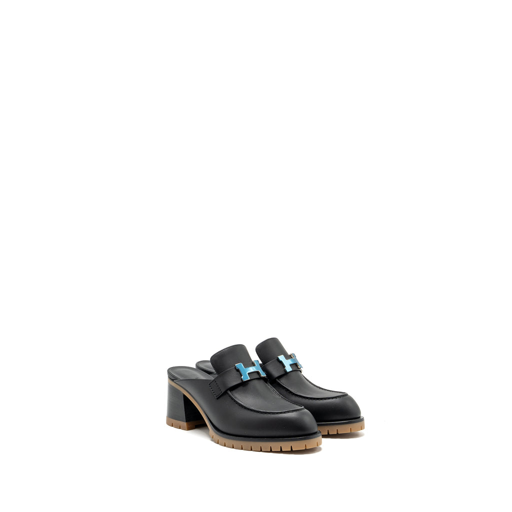 HERMES MULE FEMME FLORE CALFSKIN BLACK SHW