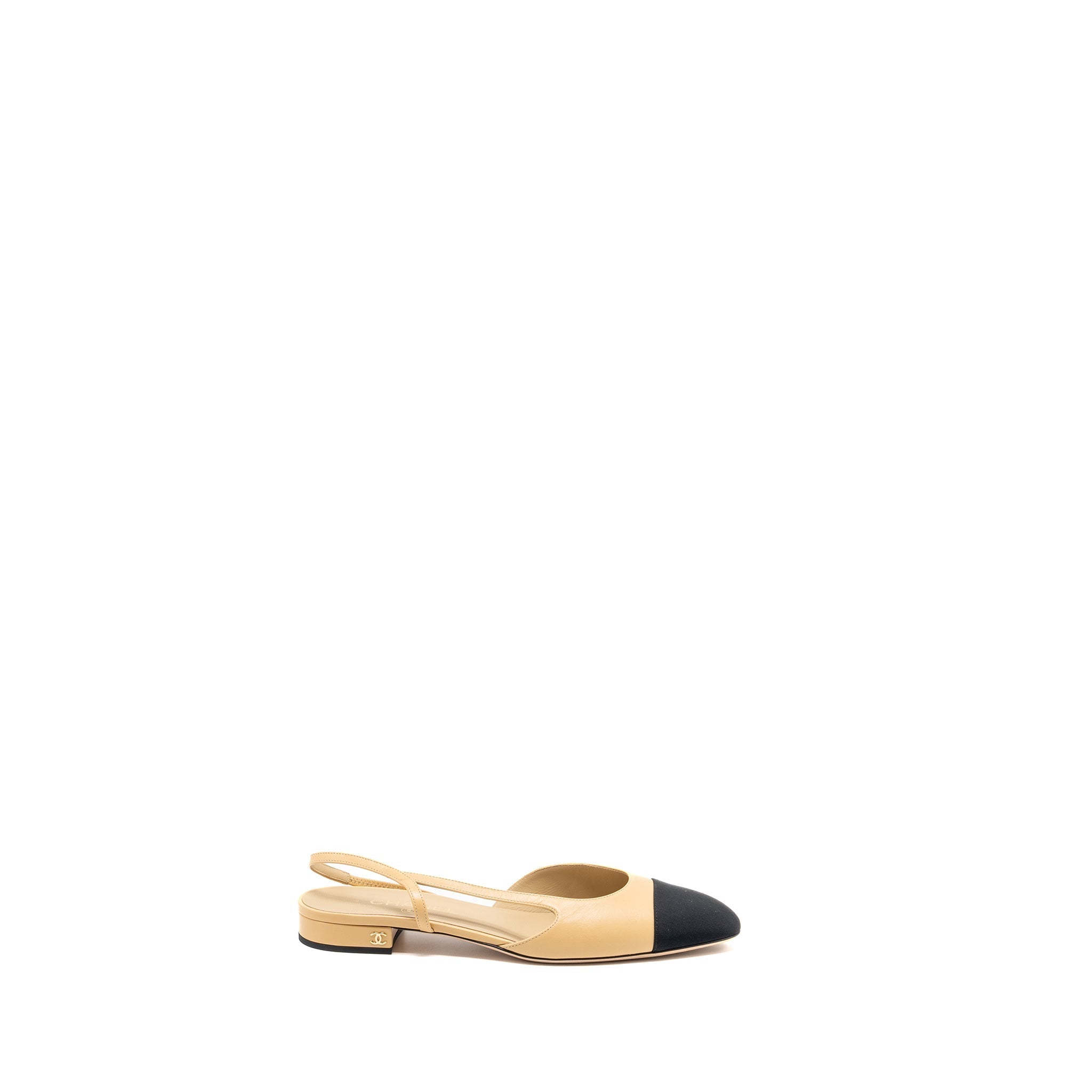 CHANEL SLINGBACK FLATS CALFSKIN BEIGE/BLACK