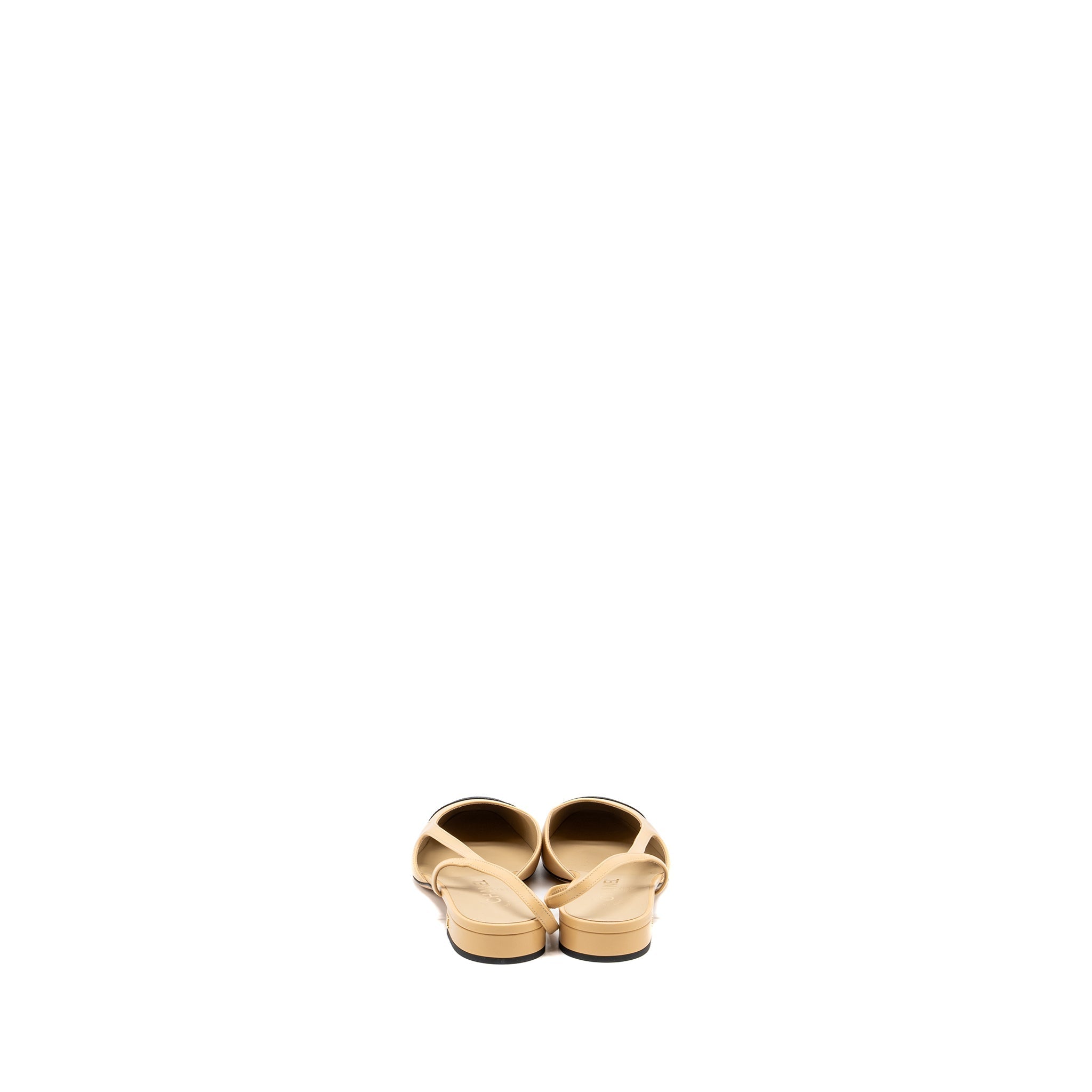 CHANEL SLINGBACK FLATS CALFSKIN BEIGE/BLACK