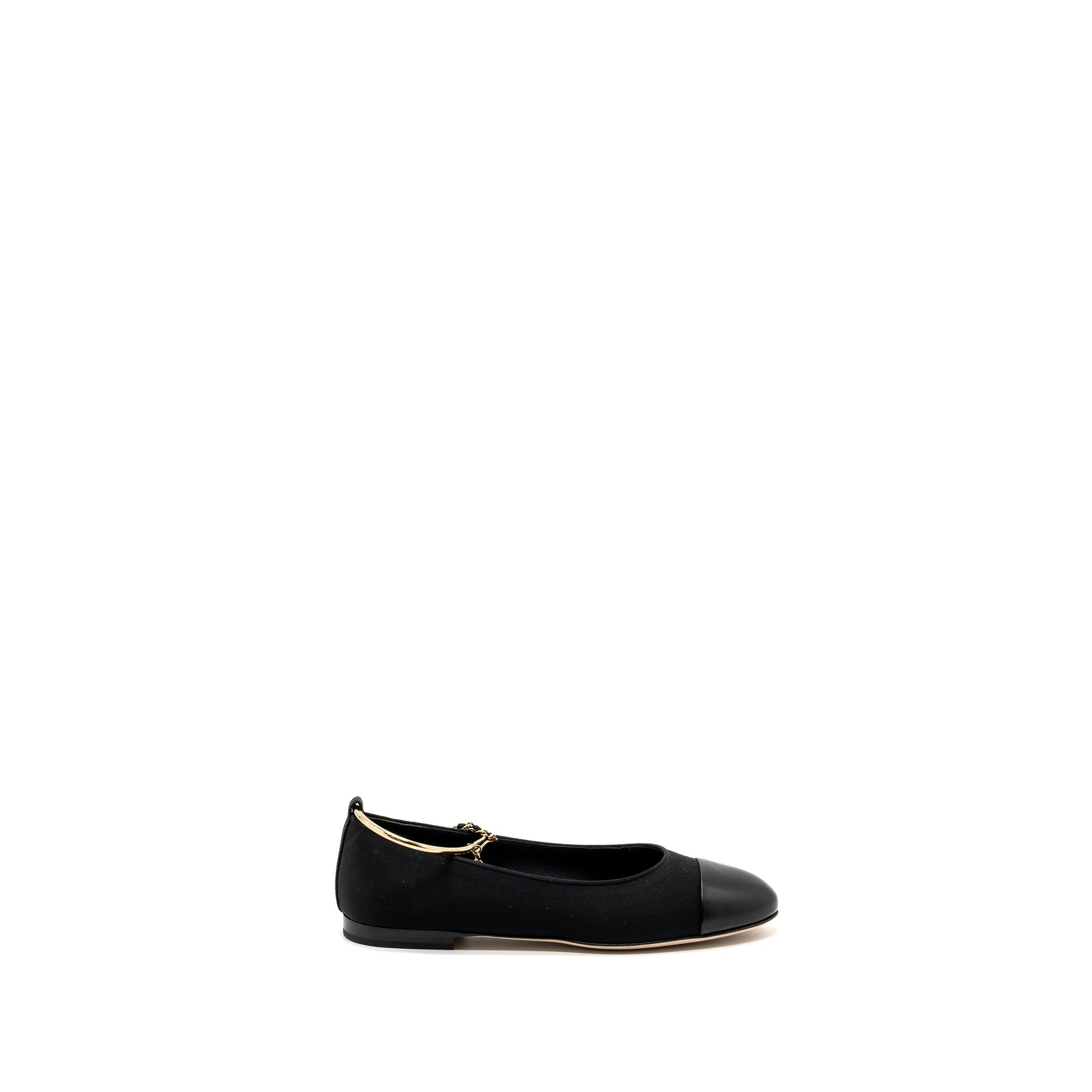 CHANEL BALLERINAS SHOES CANVAS/LEATHER BLACK LGHW