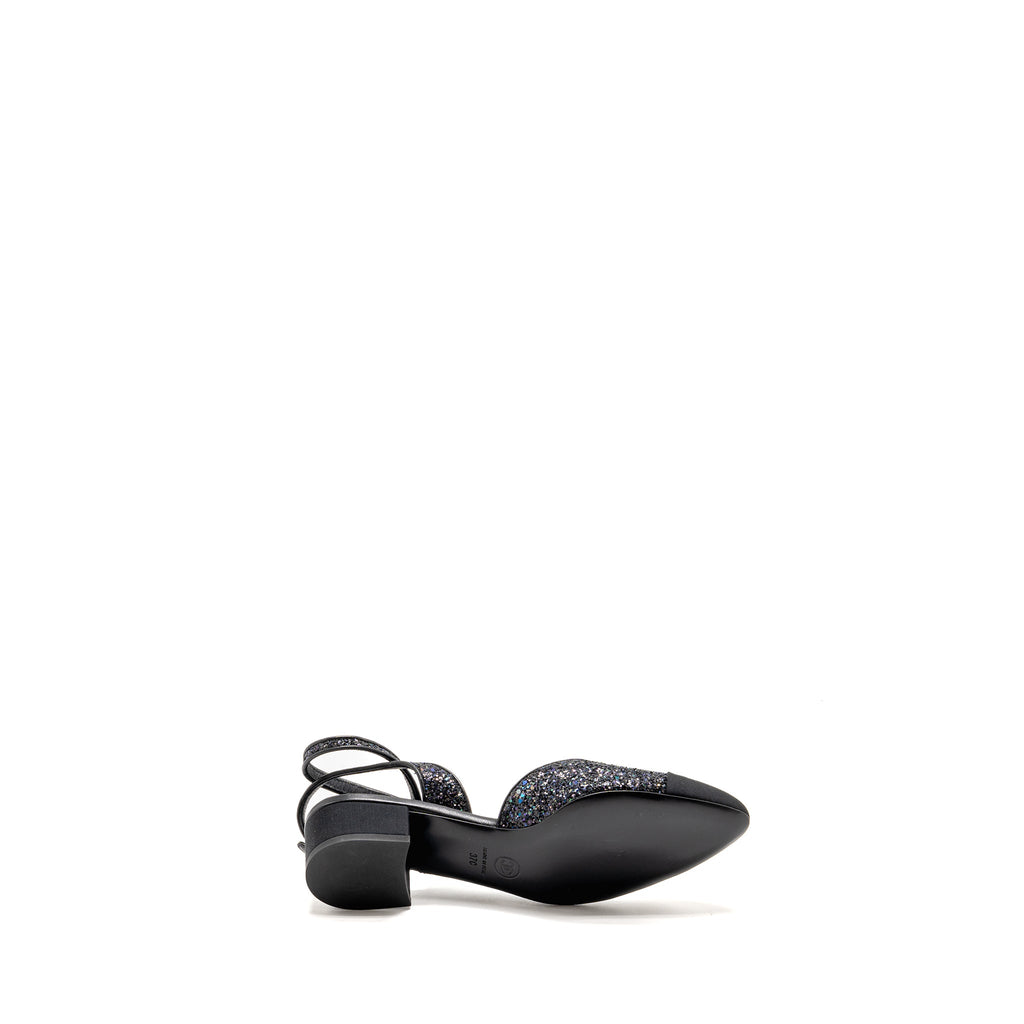 CHANEL SLING BACK SEQUINS BLACK