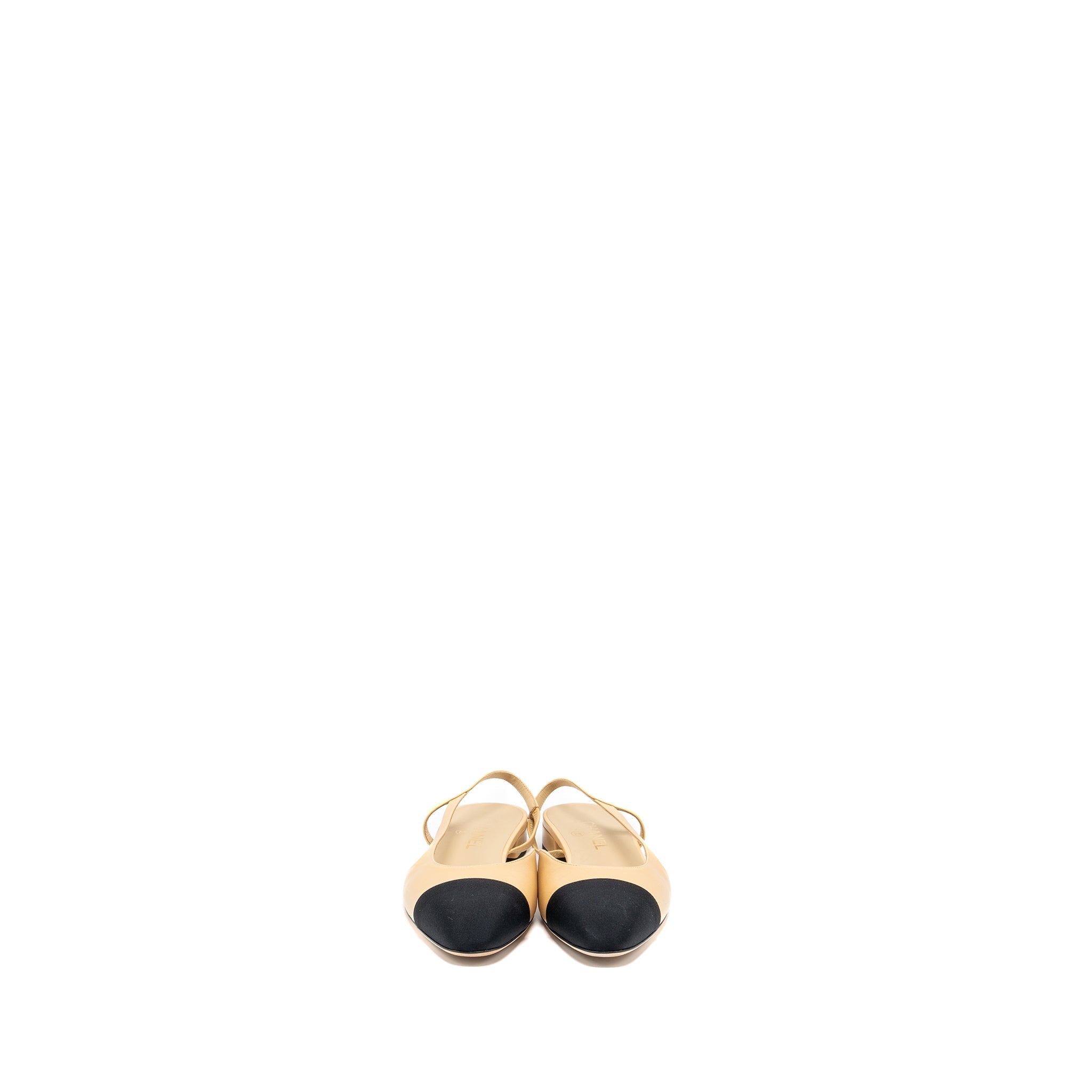 CHANEL SLINGBACK FLATS CALFSKIN BEIGE/BLACK