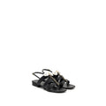 CHANEL 21K GROSGRAIN CHAIN CC LOGO WITH WHITE BOW SANDALS BLACK LGHW