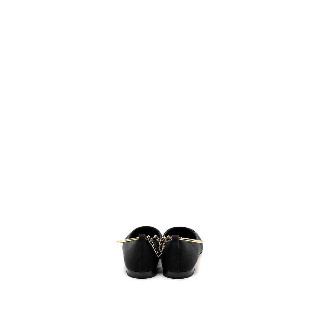 CHANEL BALLERINAS SHOES CANVAS/LEATHER BLACK LGHW