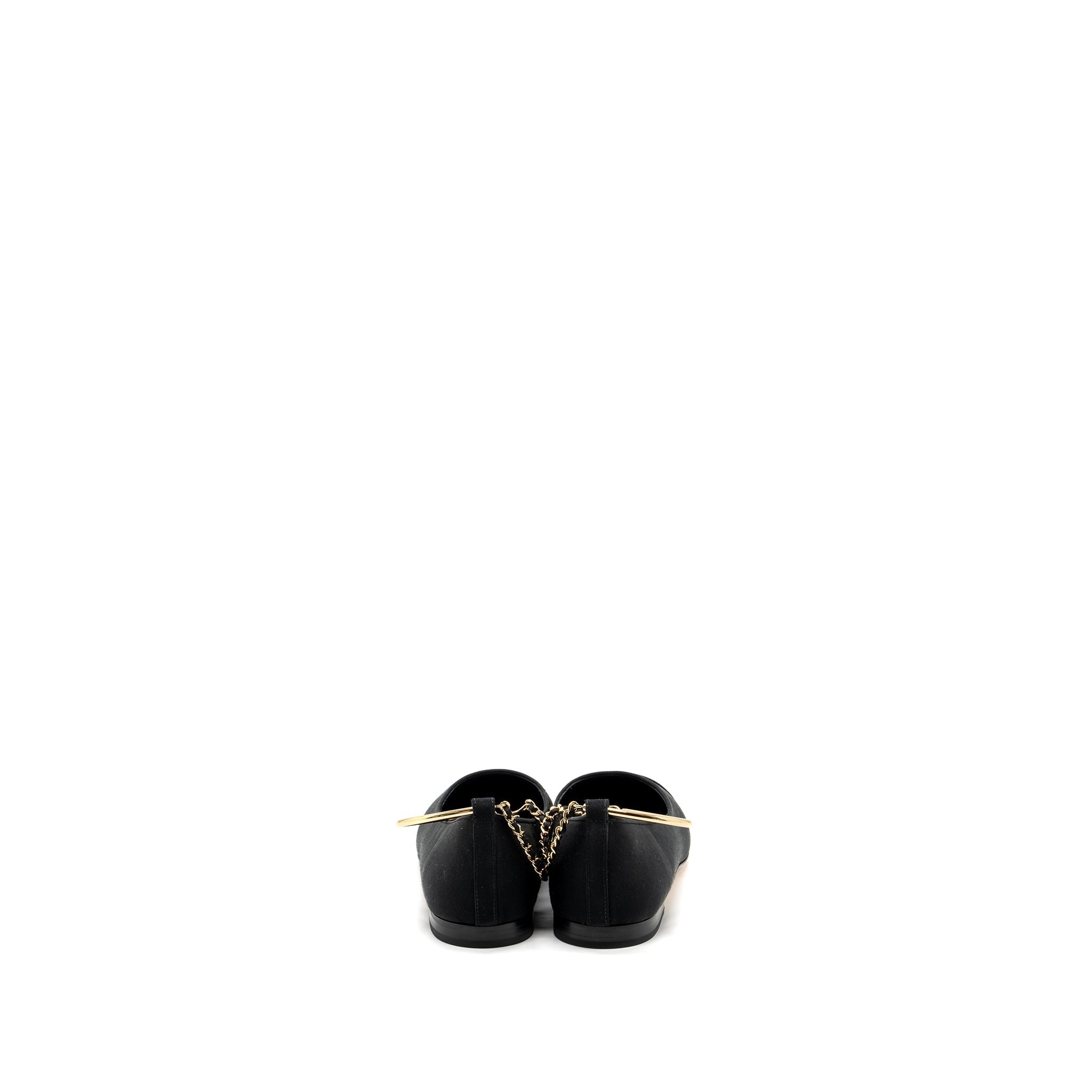 CHANEL BALLERINAS SHOES CANVAS/LEATHER BLACK LGHW