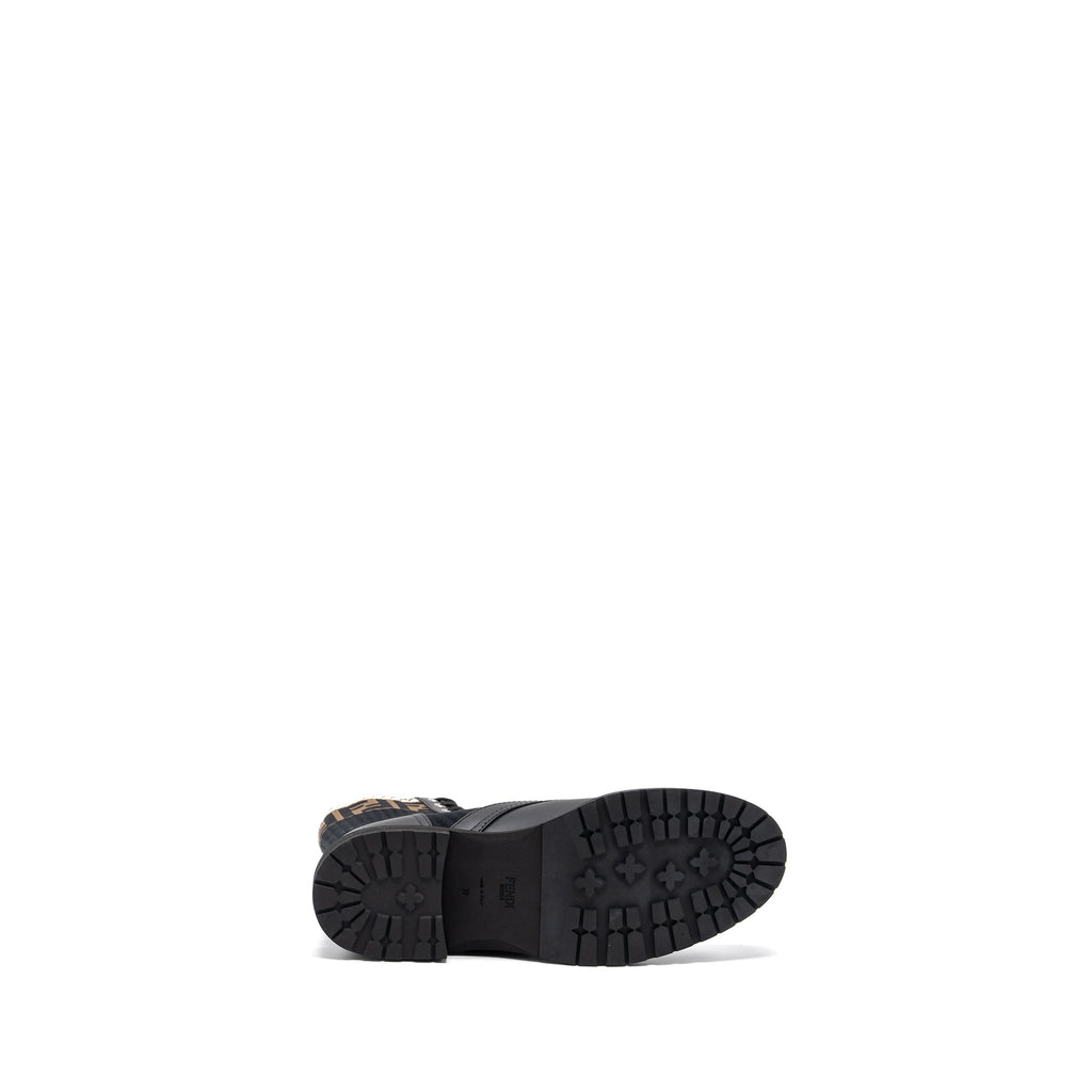 FENDI BIKER BOOTS LEATHER/ COTTON BLACK MULTICOLOUR