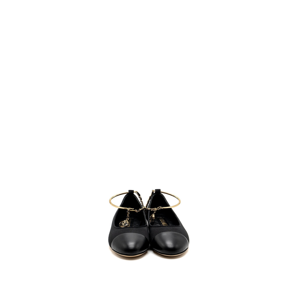 CHANEL BALLERINAS SHOES CANVAS/LEATHER BLACK LGHW