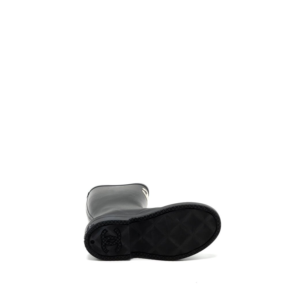 CHANEL 22K WELLINGTON RAIN BOOTS RUBBER BLACK