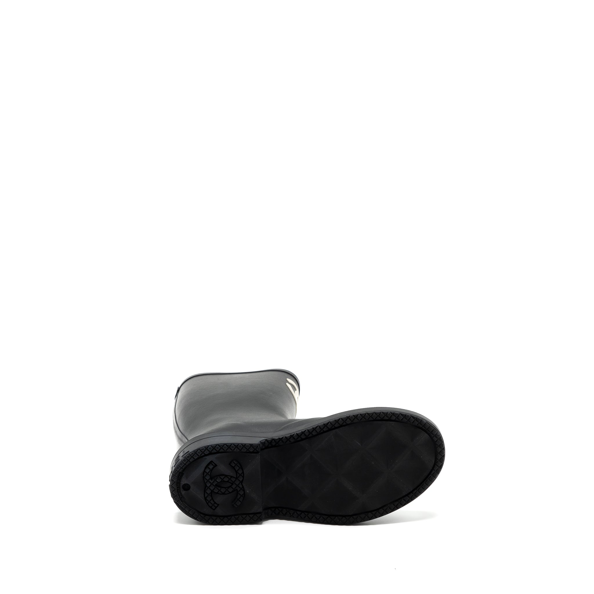 CHANEL 22K WELLINGTON RAIN BOOTS RUBBER BLACK