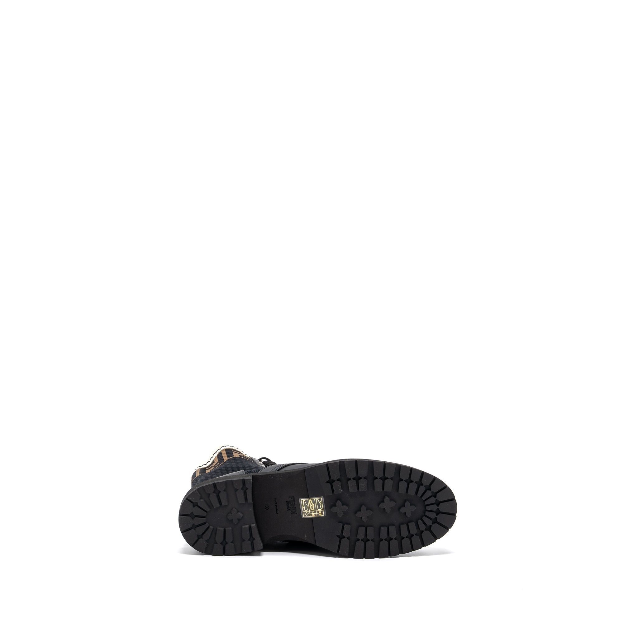 FENDI BIKER BOOTS LEATHER/ COTTON BLACK MULTICOLOUR