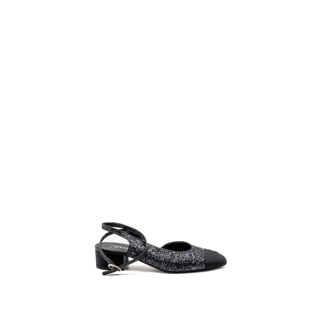 CHANEL SLING BACK SEQUINS BLACK