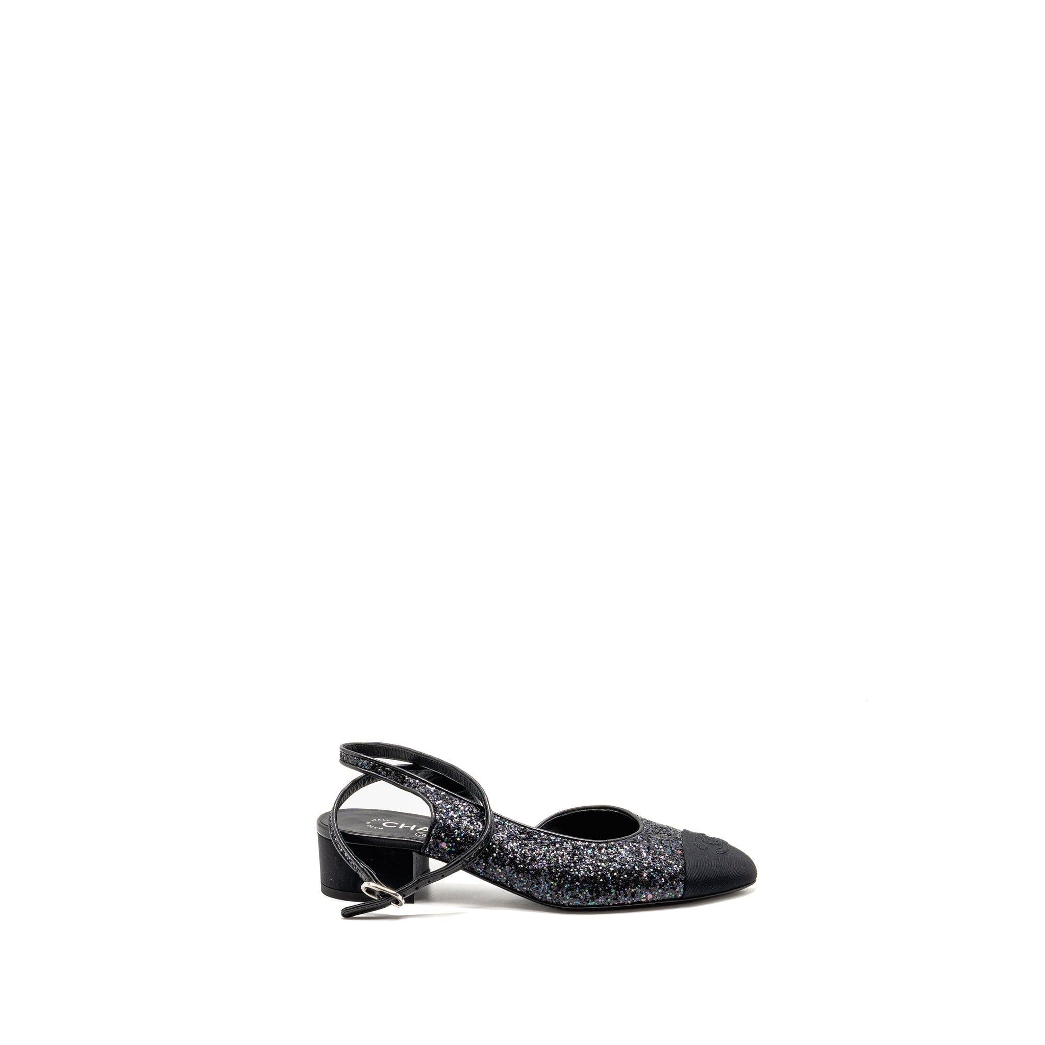 CHANEL SLING BACK SEQUINS BLACK