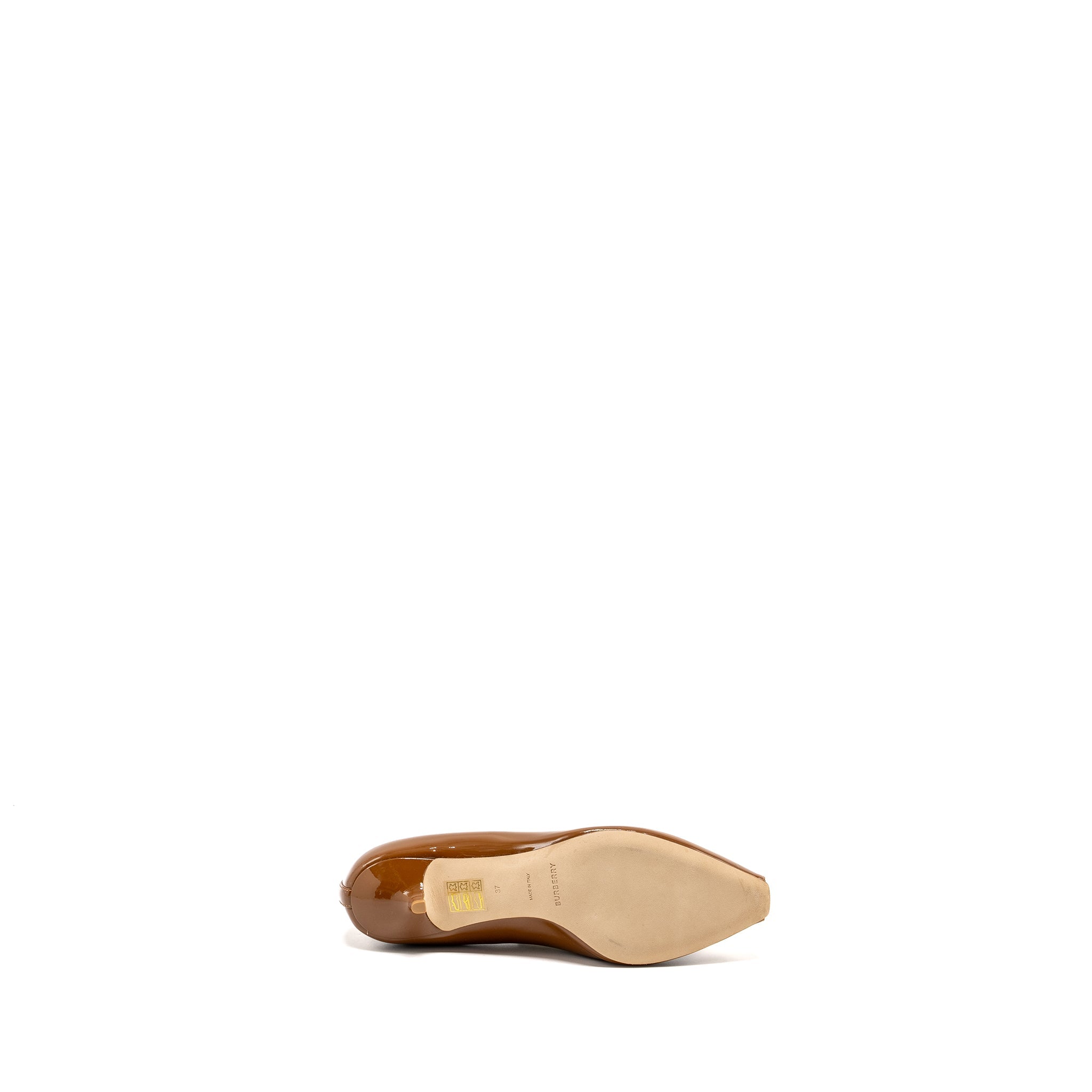 BURBERRY DILL KITTEN HEELS PATENT BROWN