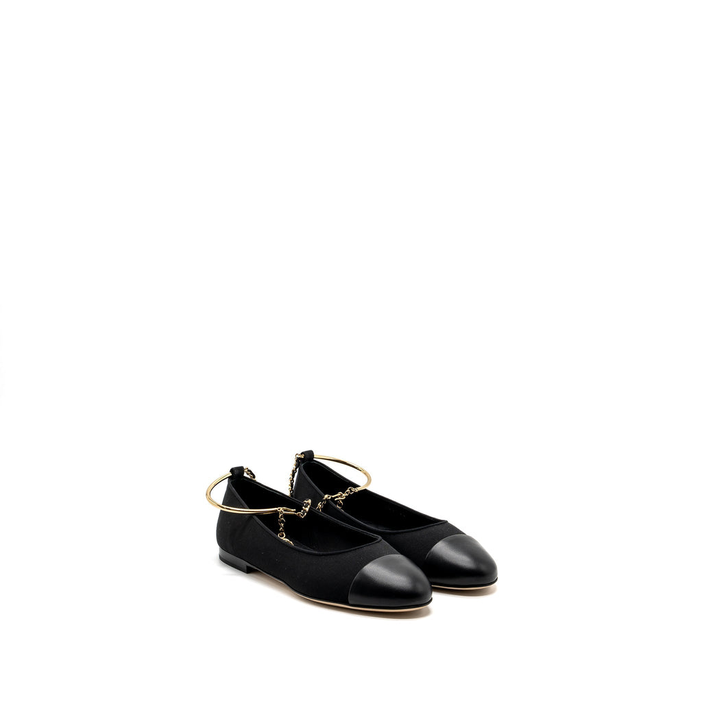 CHANEL BALLERINAS SHOES CANVAS/LEATHER BLACK LGHW