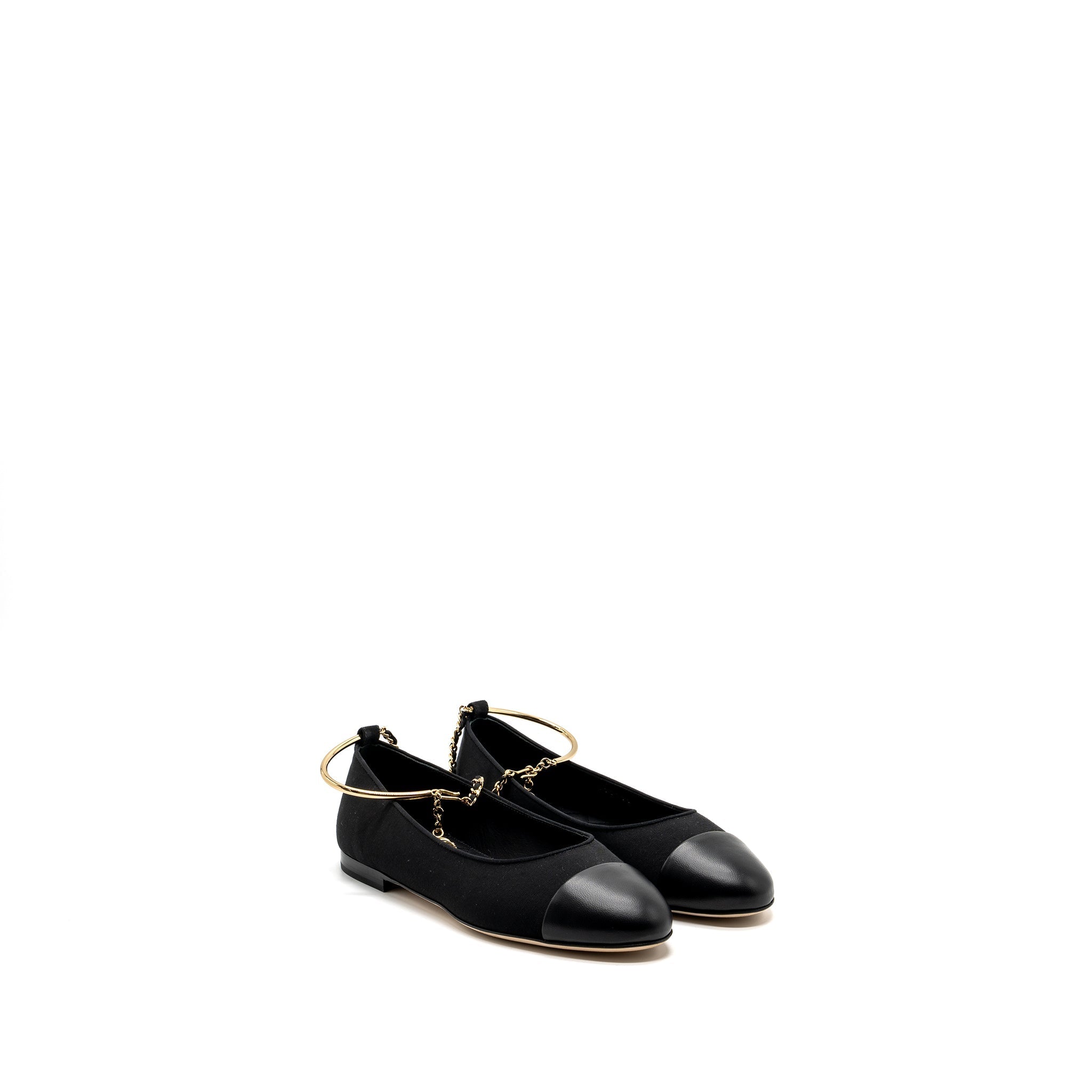 CHANEL BALLERINAS SHOES CANVAS/LEATHER BLACK LGHW