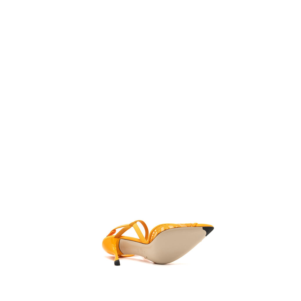 FENDI SLINGBACK WITH HEEL EMBROIDERY/LEATHER ORANGE