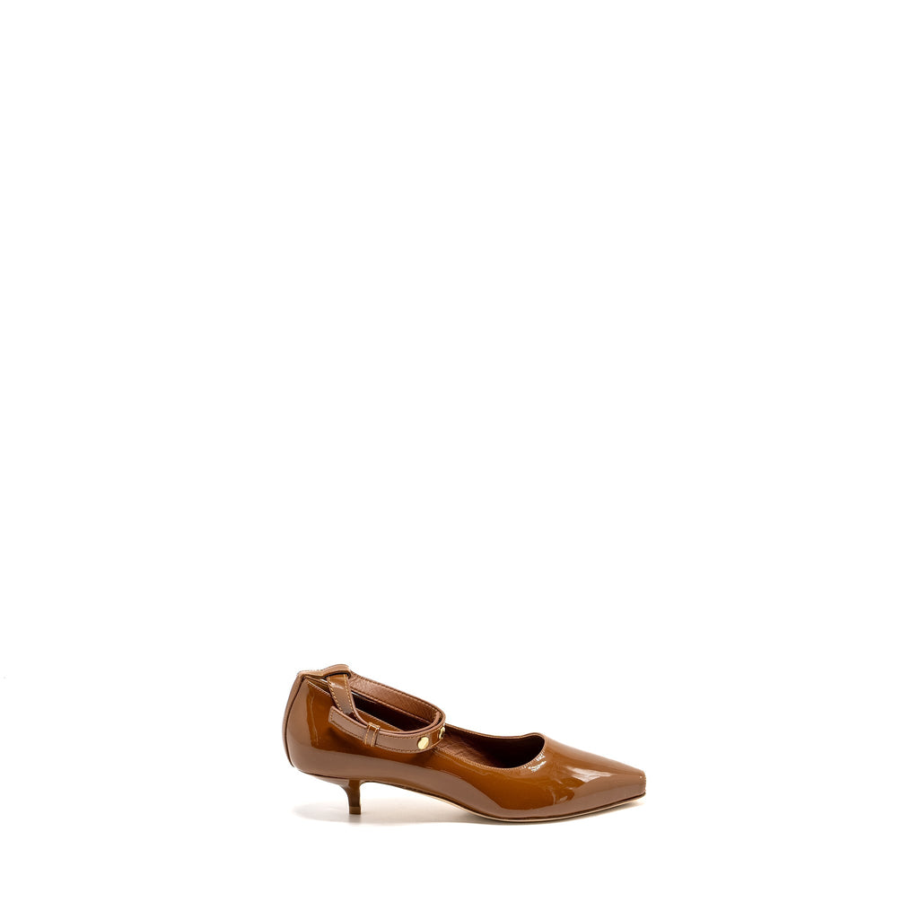 BURBERRY DILL KITTEN HEELS PATENT BROWN