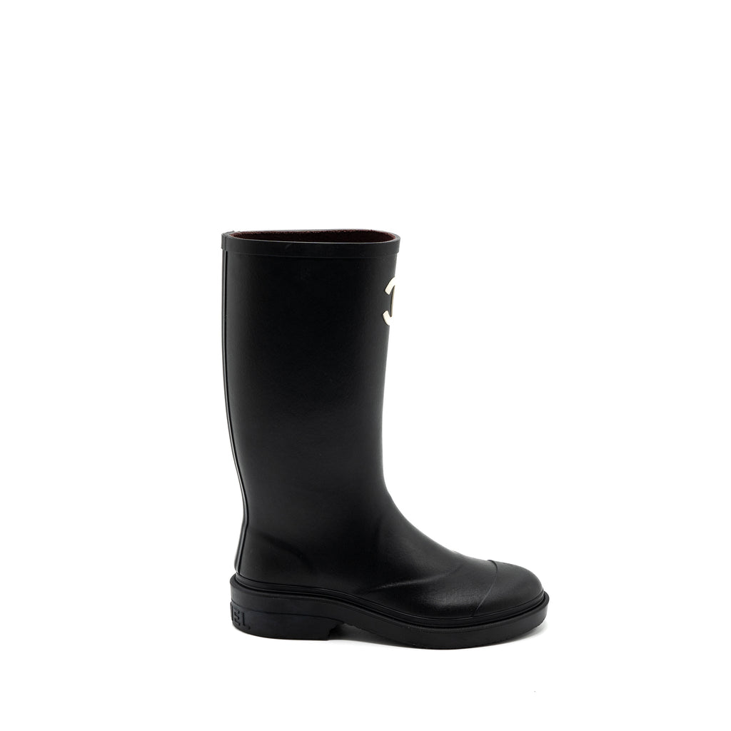 CHANEL 22K WELLINGTON RAIN BOOTS RUBBER BLACK