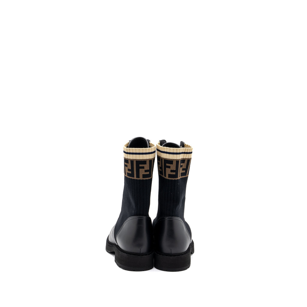 FENDI BIKER BOOTS LEATHER/ COTTON BLACK MULTICOLOUR