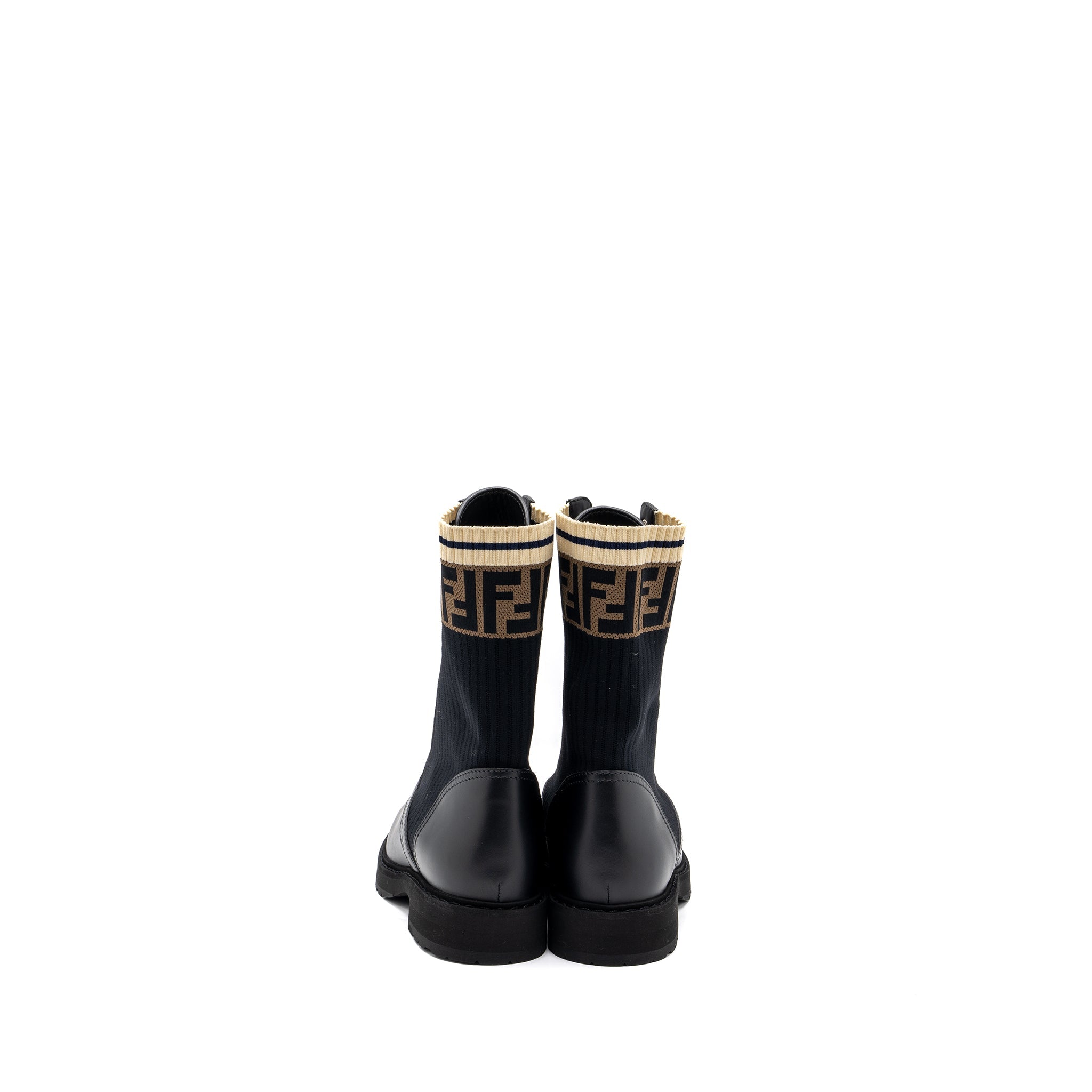 FENDI BIKER BOOTS LEATHER/ COTTON BLACK MULTICOLOUR