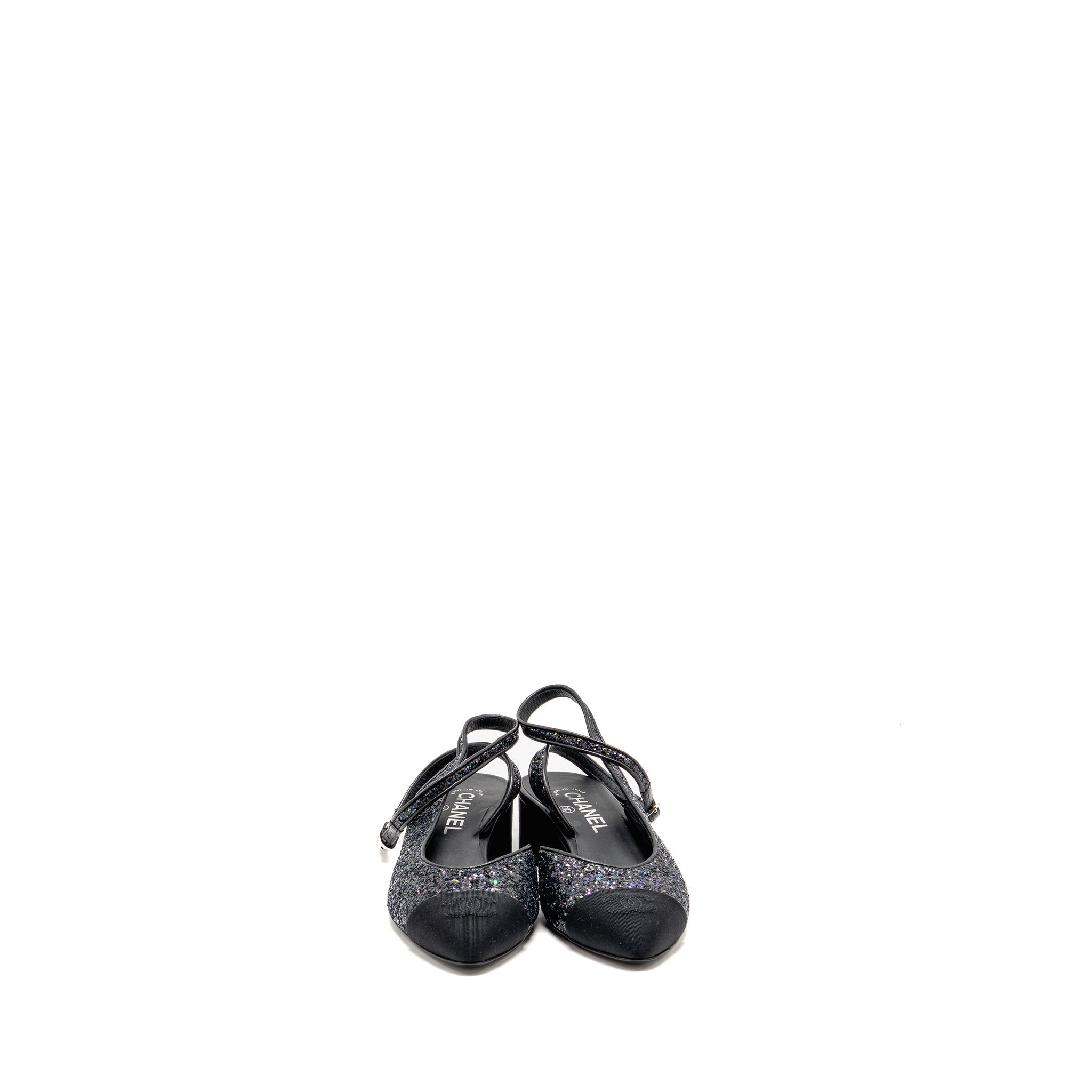 CHANEL SLING BACK SEQUINS BLACK