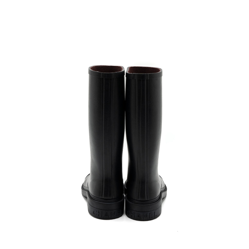 CHANEL 22K WELLINGTON RAIN BOOTS RUBBER BLACK