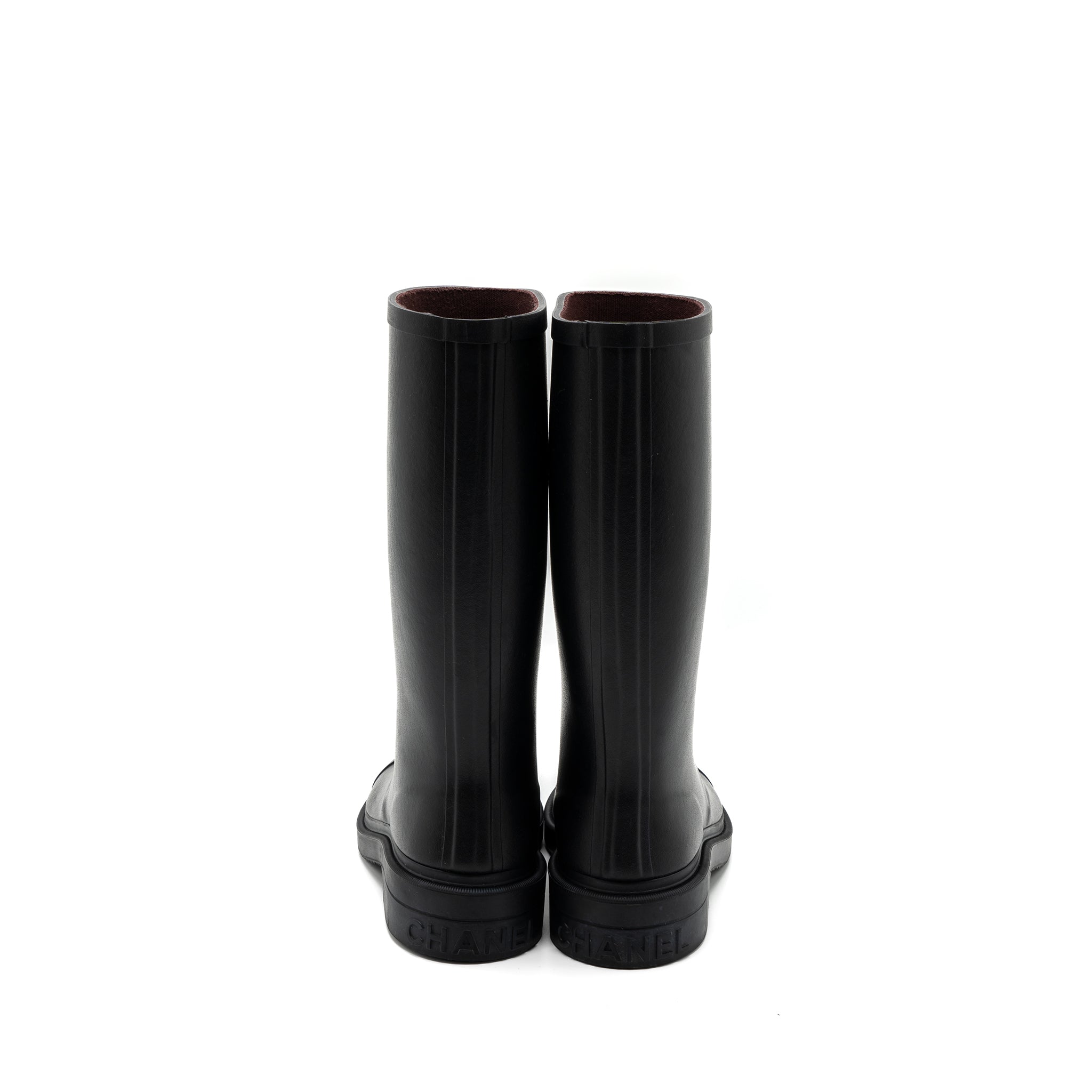 CHANEL 22K WELLINGTON RAIN BOOTS RUBBER BLACK