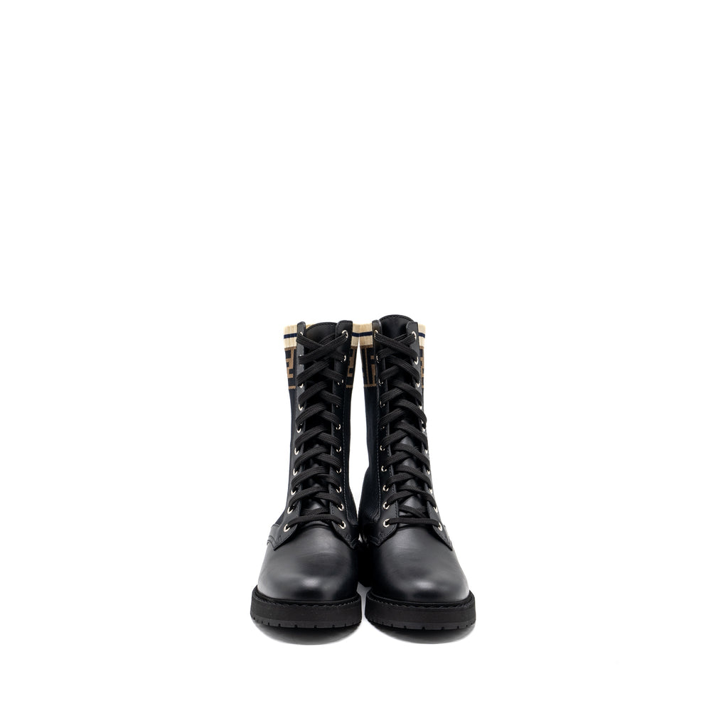 FENDI BIKER BOOTS LEATHER/ COTTON BLACK MULTICOLOUR