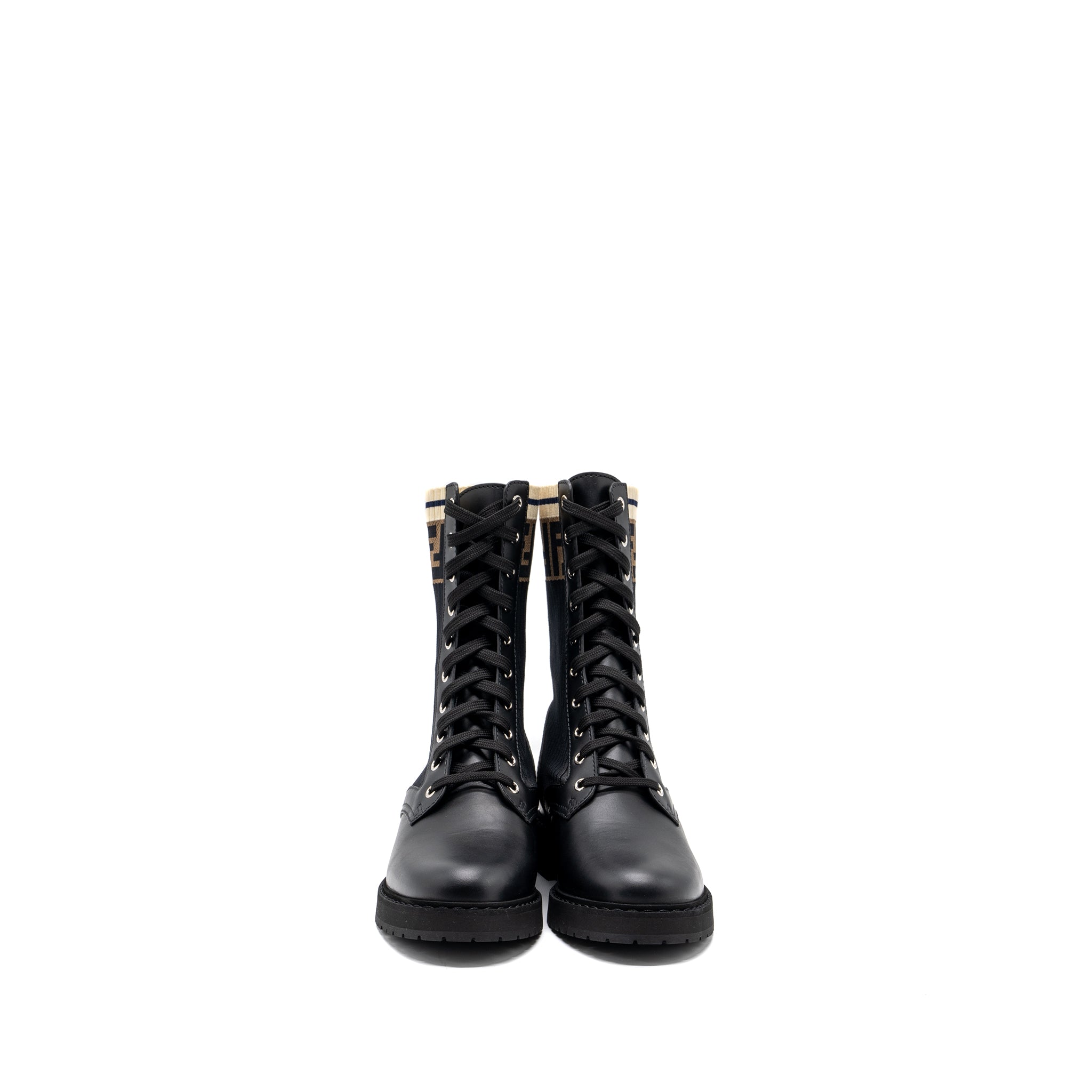 FENDI BIKER BOOTS LEATHER/ COTTON BLACK MULTICOLOUR