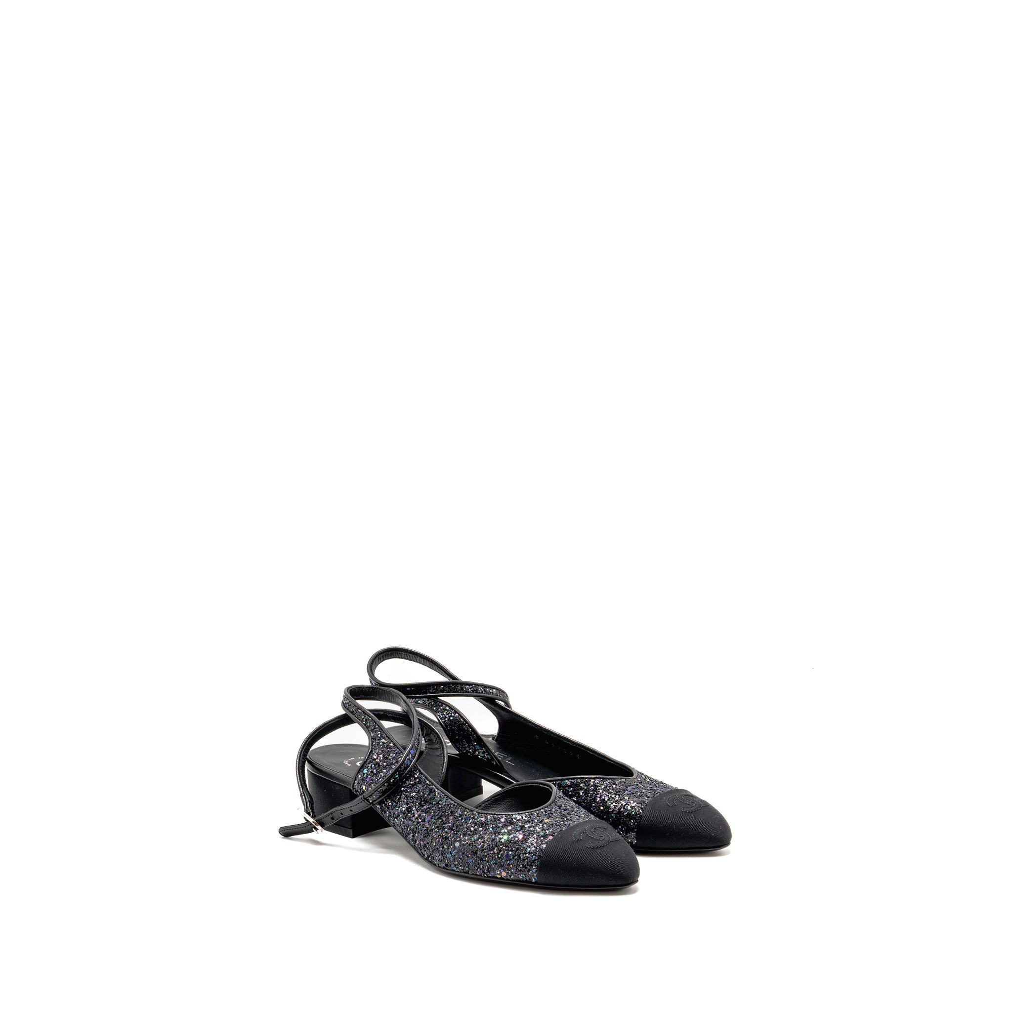 CHANEL SLING BACK SEQUINS BLACK