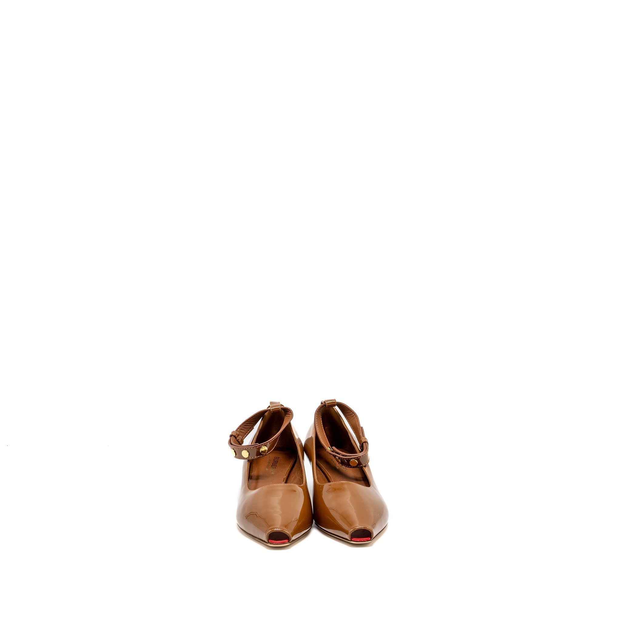 BURBERRY DILL KITTEN HEELS PATENT BROWN