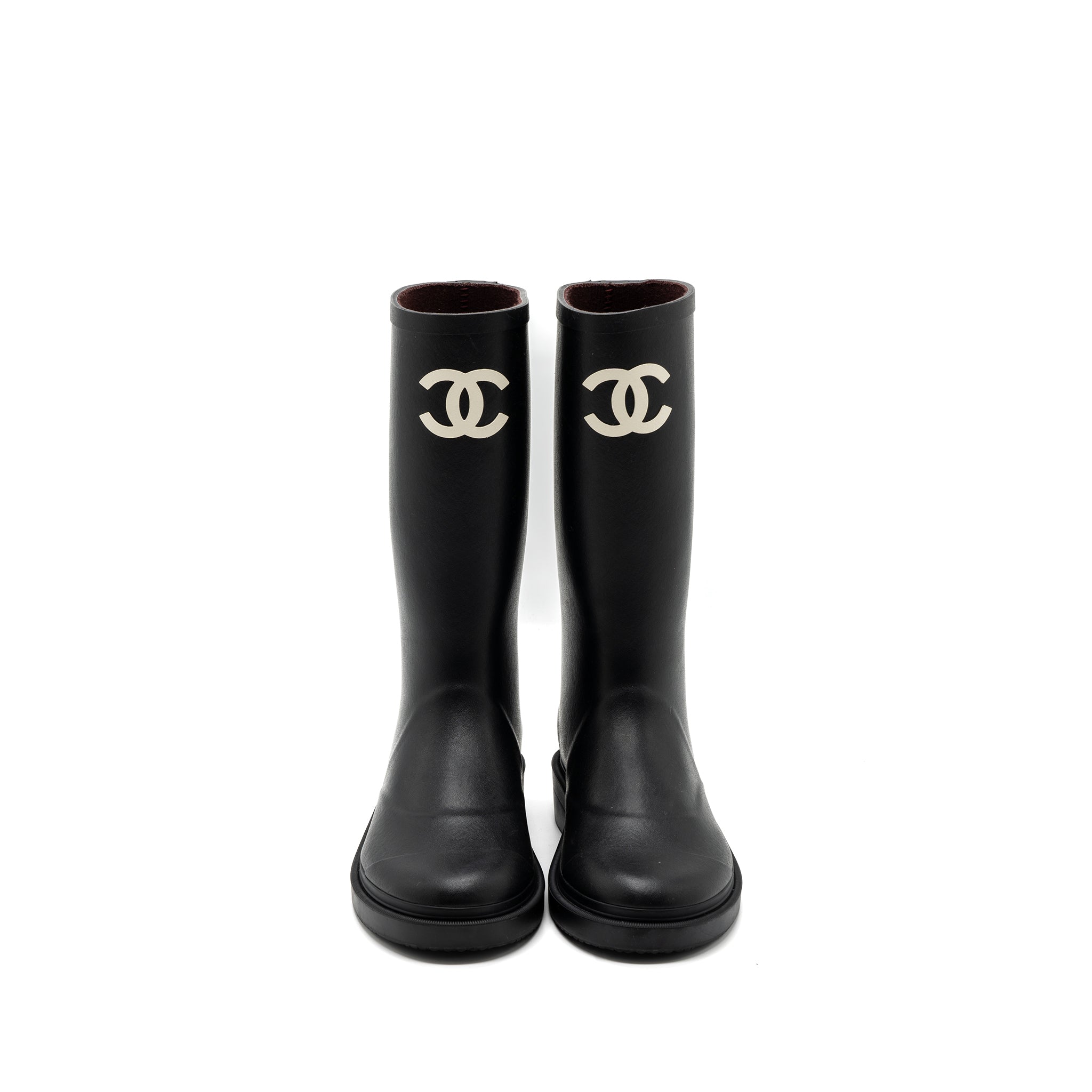 CHANEL 22K WELLINGTON RAIN BOOTS RUBBER BLACK