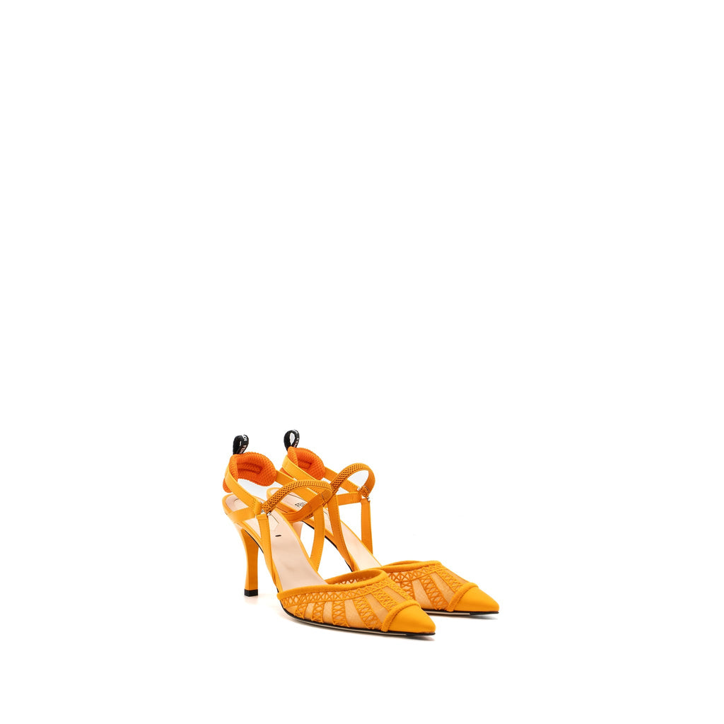 FENDI SLINGBACK WITH HEEL EMBROIDERY/LEATHER ORANGE