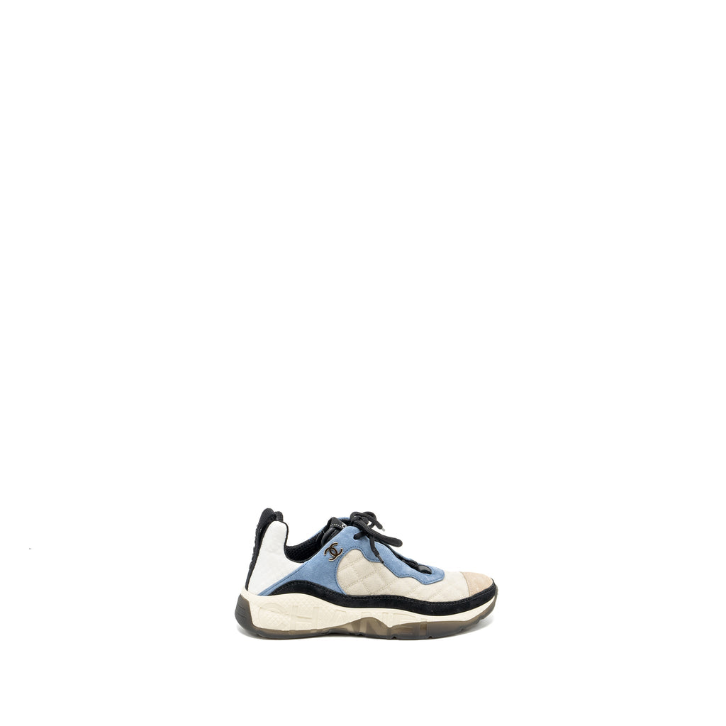CHANEL SNEAKER SUEDE/CALFSKIN LIGHT BEIGE/BLUE MULTICOLOUR